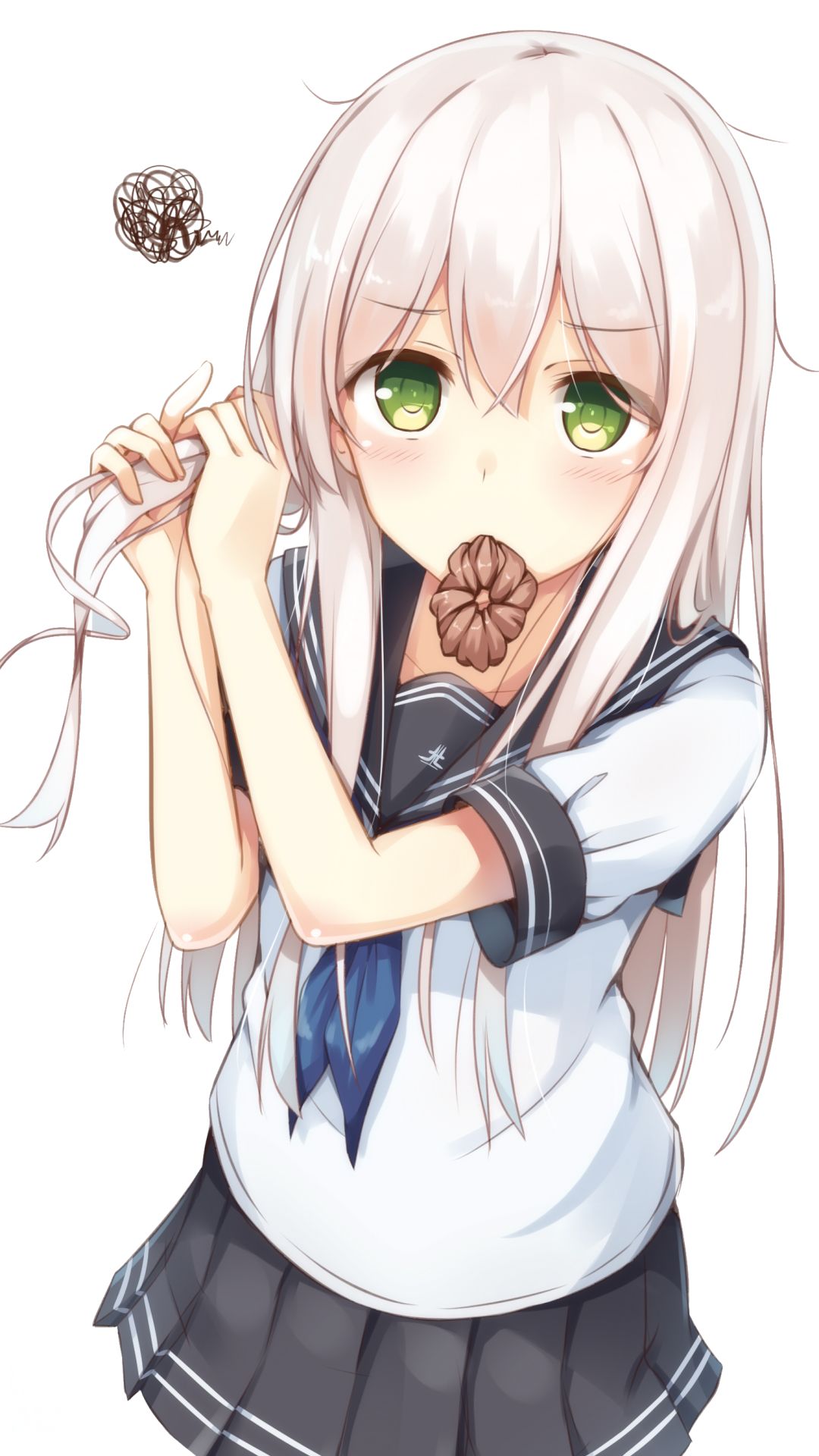 Download mobile wallpaper Anime, Green Eyes, Original, School Uniform, White Hair for free.