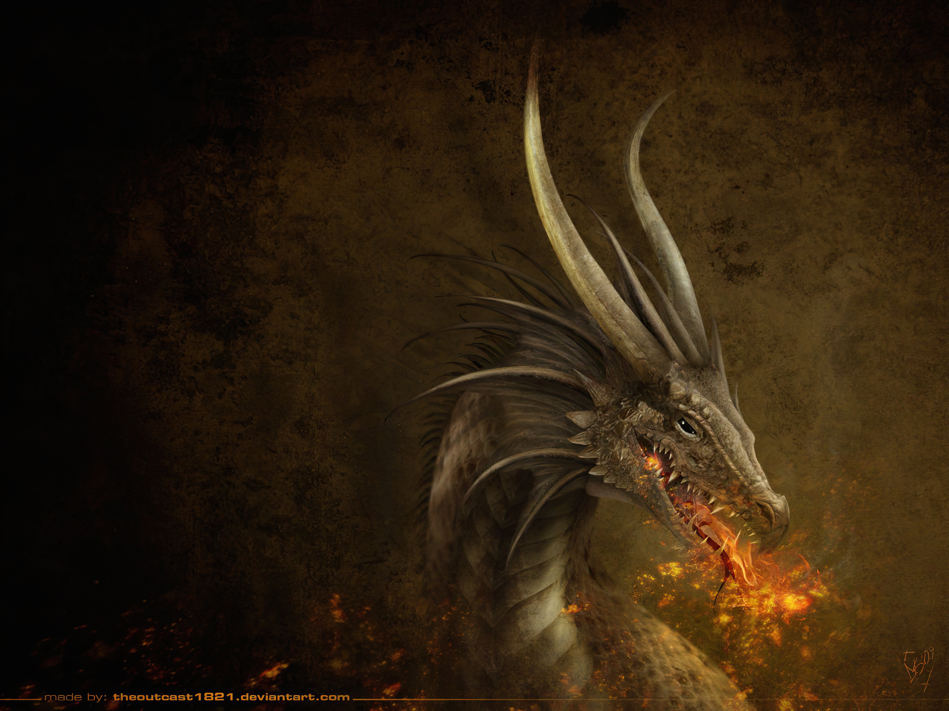 Free download wallpaper Fantasy, Fire, Dragon, Horns on your PC desktop
