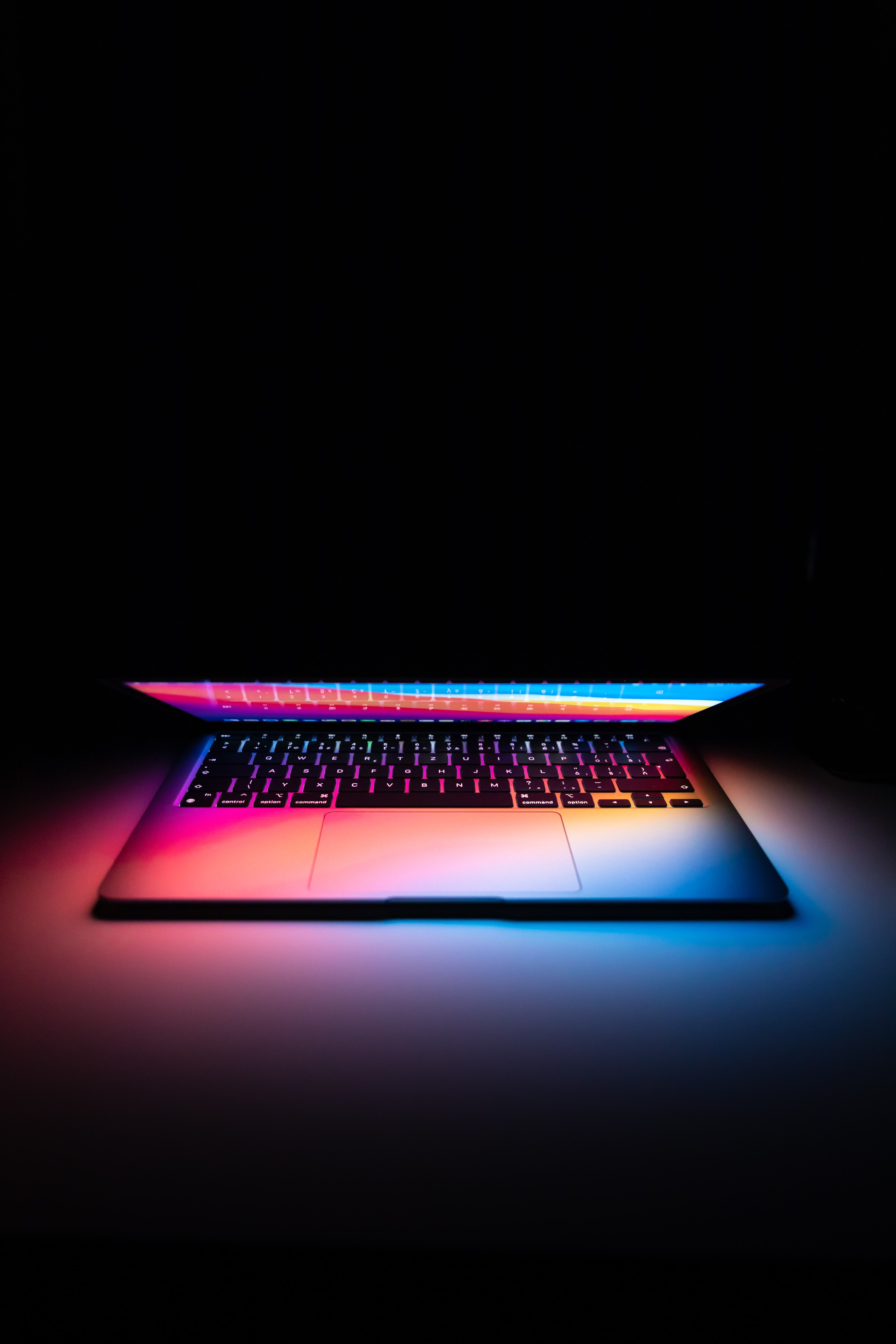 laptop, technology, technologies, notebook, dark, multicolored, backlight, motley, illumination