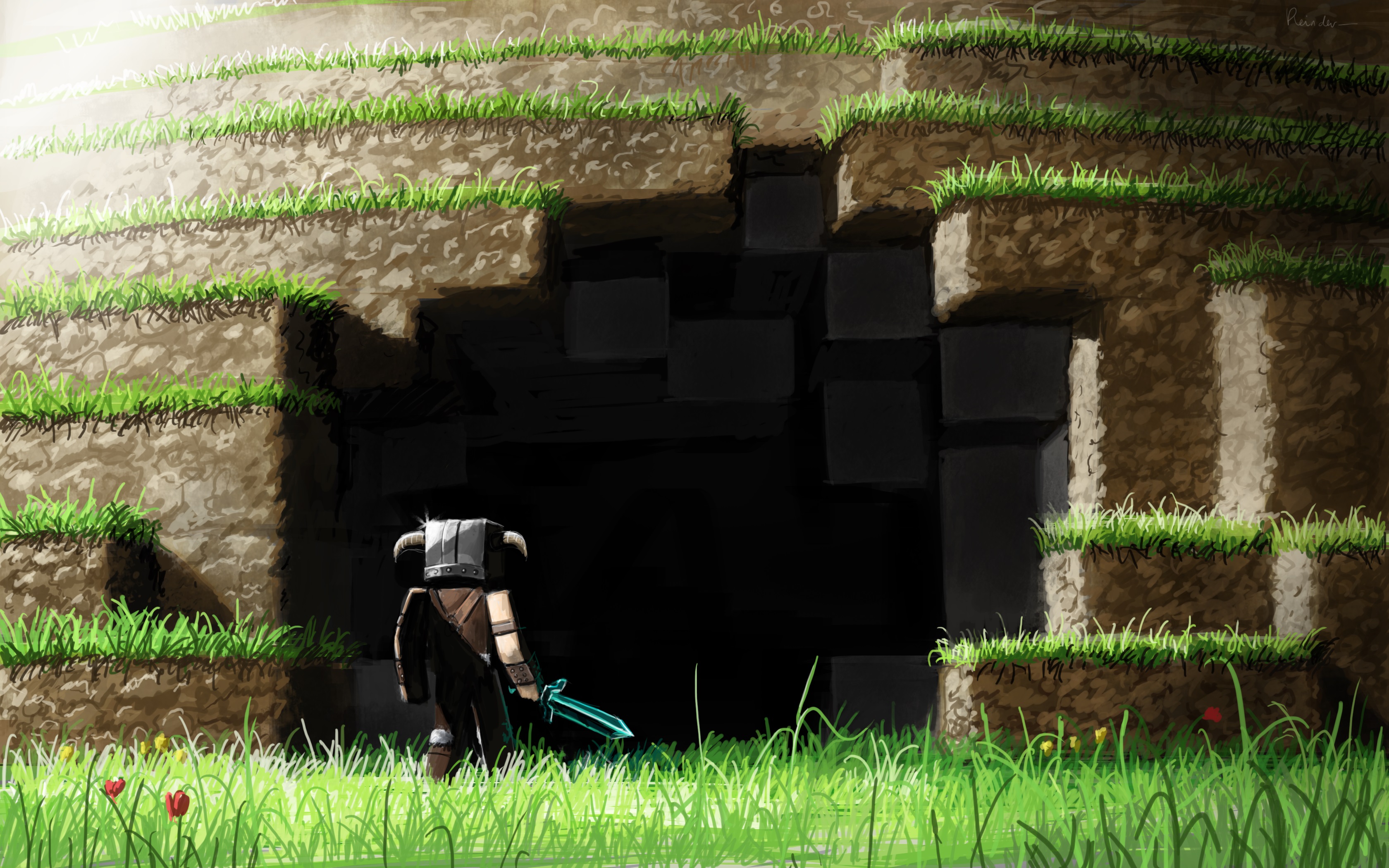 Free download wallpaper Minecraft, Cave, Warrior, Crossover, Video Game on your PC desktop