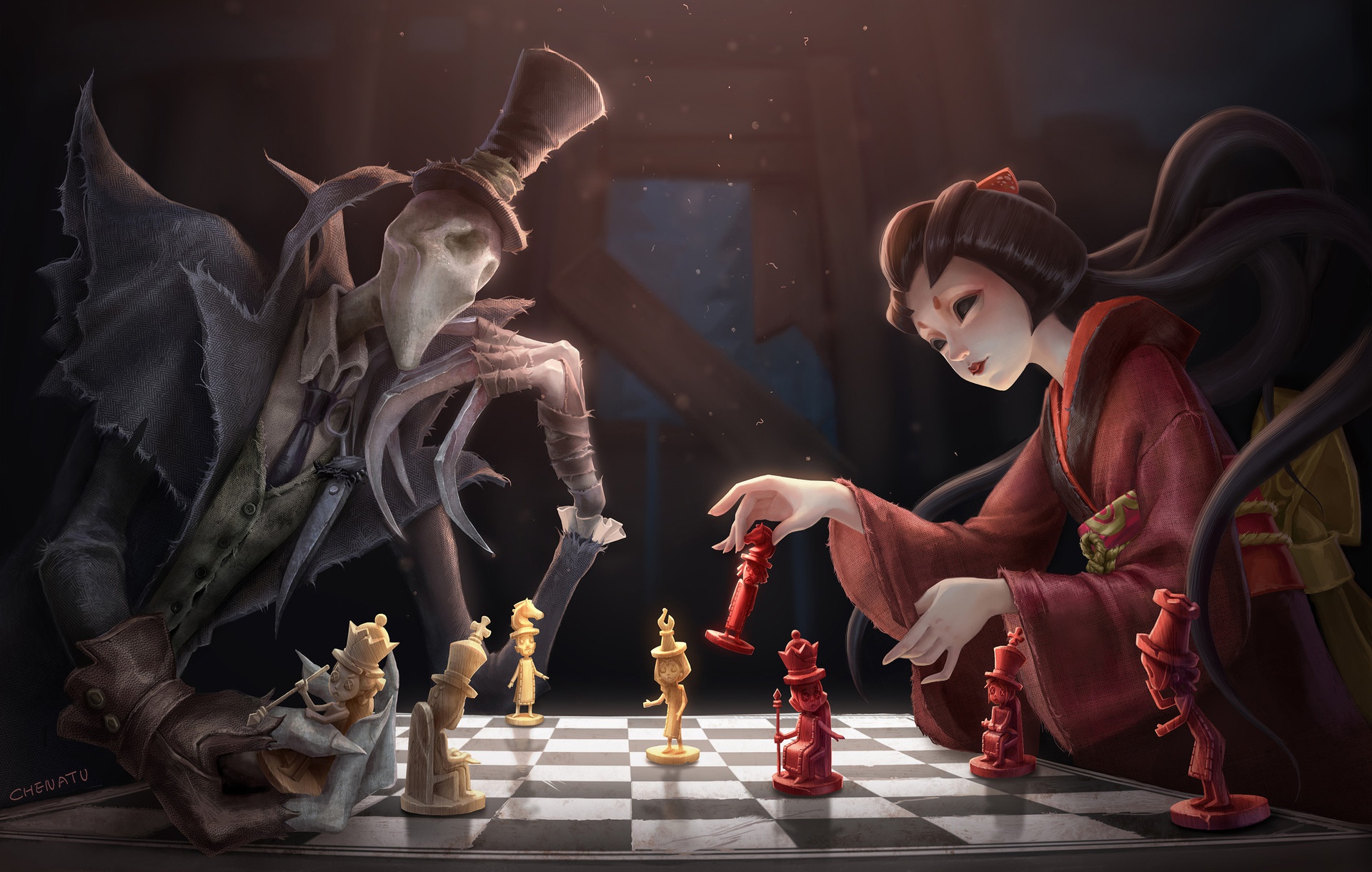 Free download wallpaper Chess, Dark, Creature, Oriental on your PC desktop