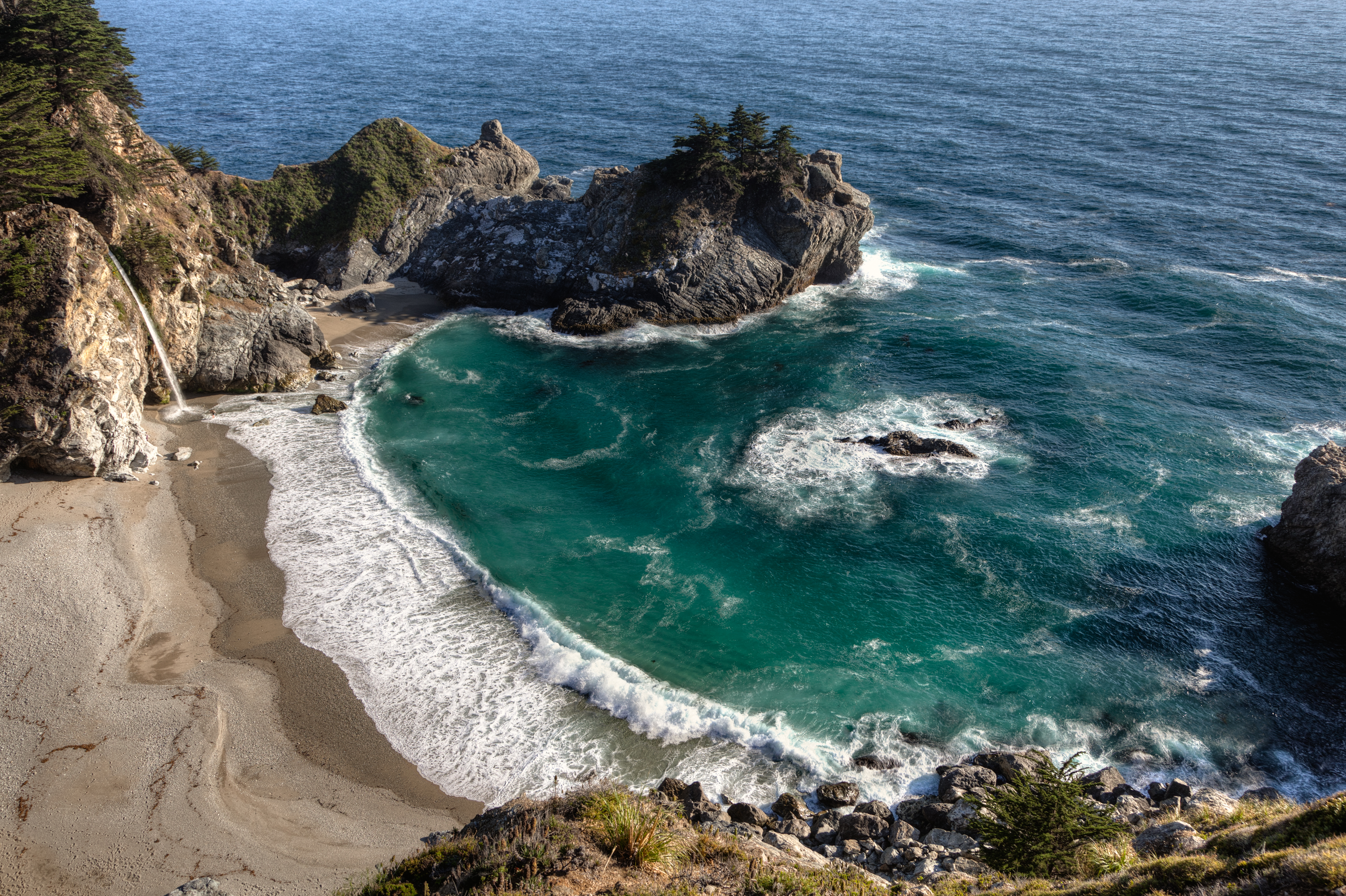 1522940 descargar imagen tierra/naturaleza, sur grande, california, cataratas mcway, mar, orilla del mar, cascada: fondos de pantalla y protectores de pantalla gratis
