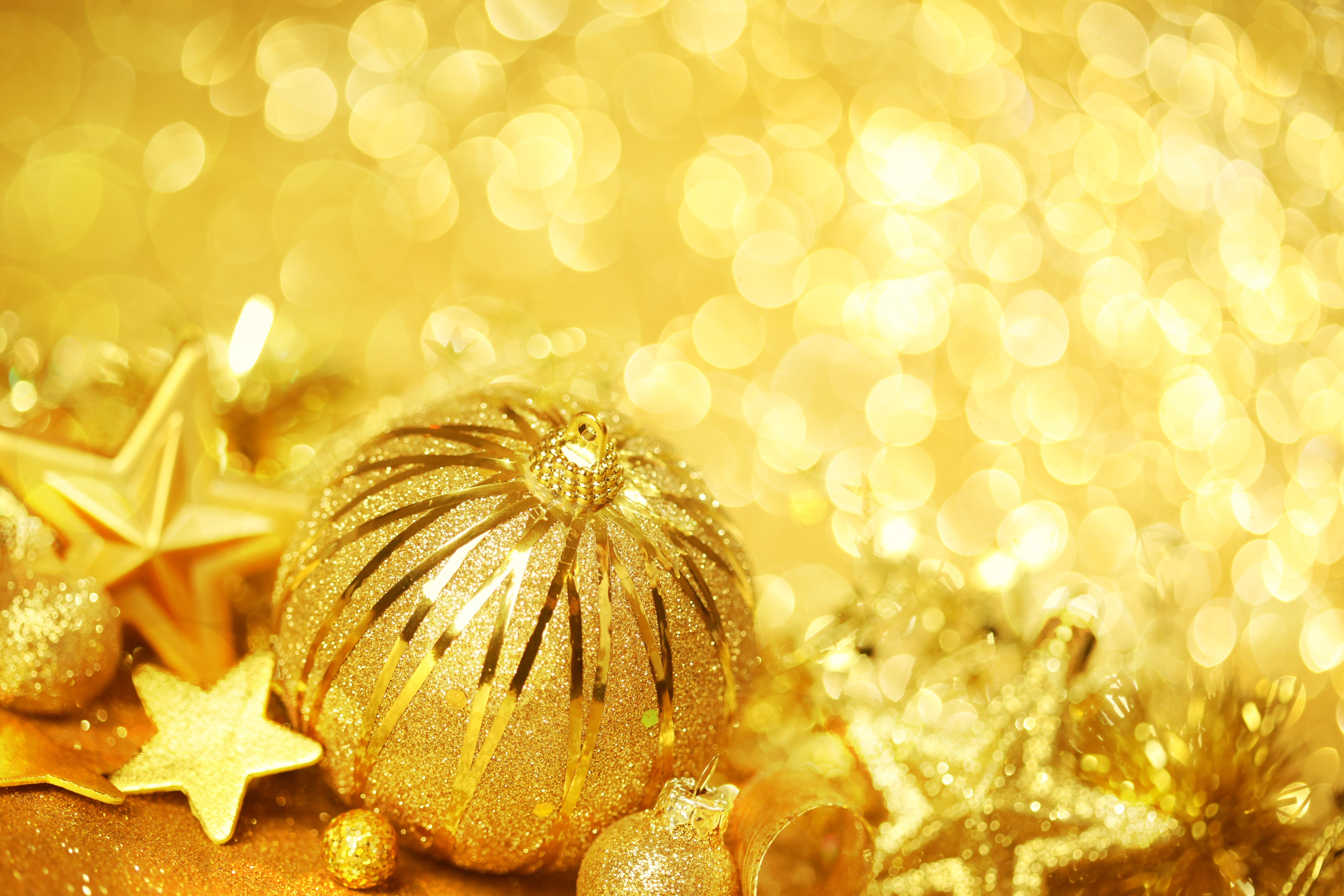 Download mobile wallpaper Christmas, Holiday, Golden, Bokeh, Star, Christmas Ornaments, Bauble for free.