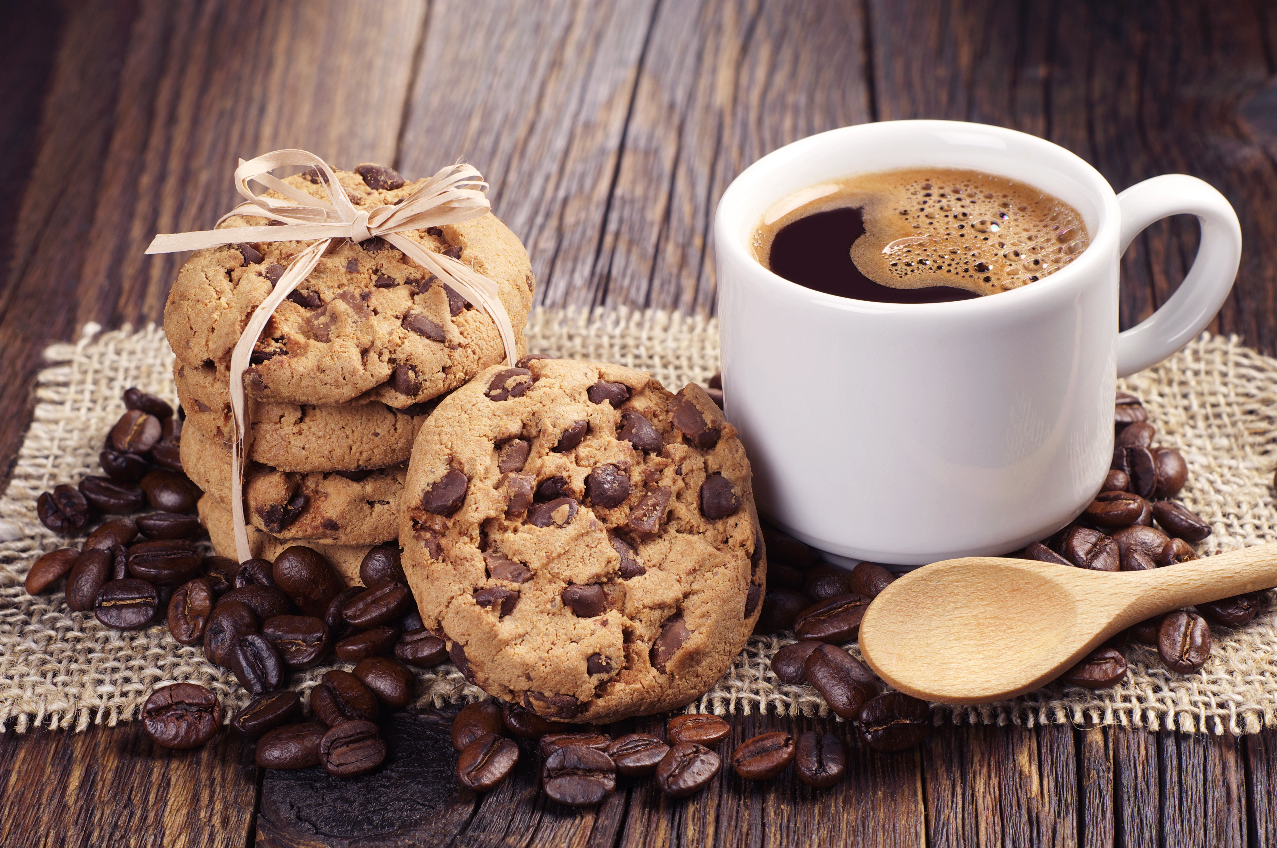 coffee, coffee beans, cup, food, cookie