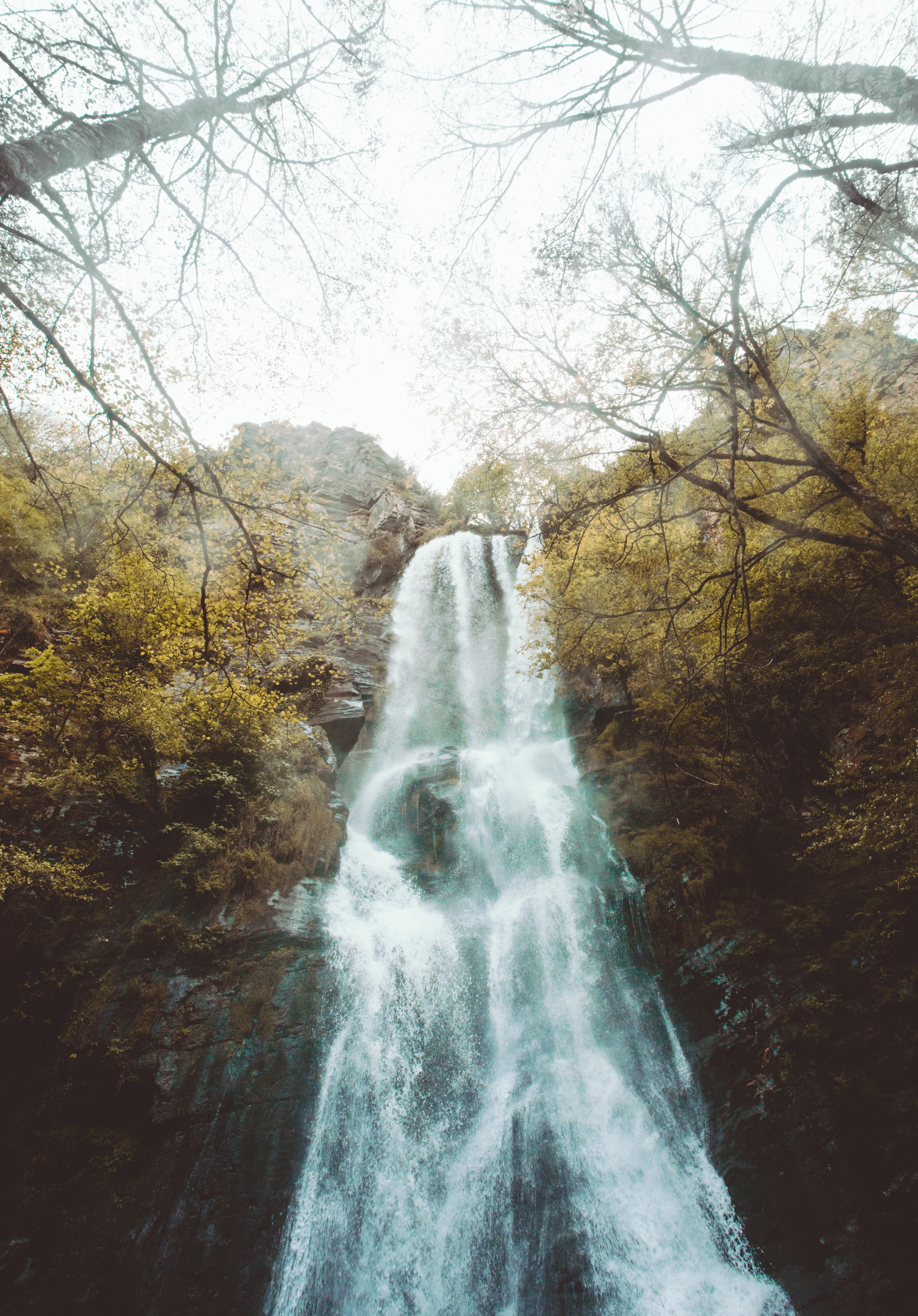 Download mobile wallpaper Rock, Waterfall, Rivers, Trees, Nature for free.