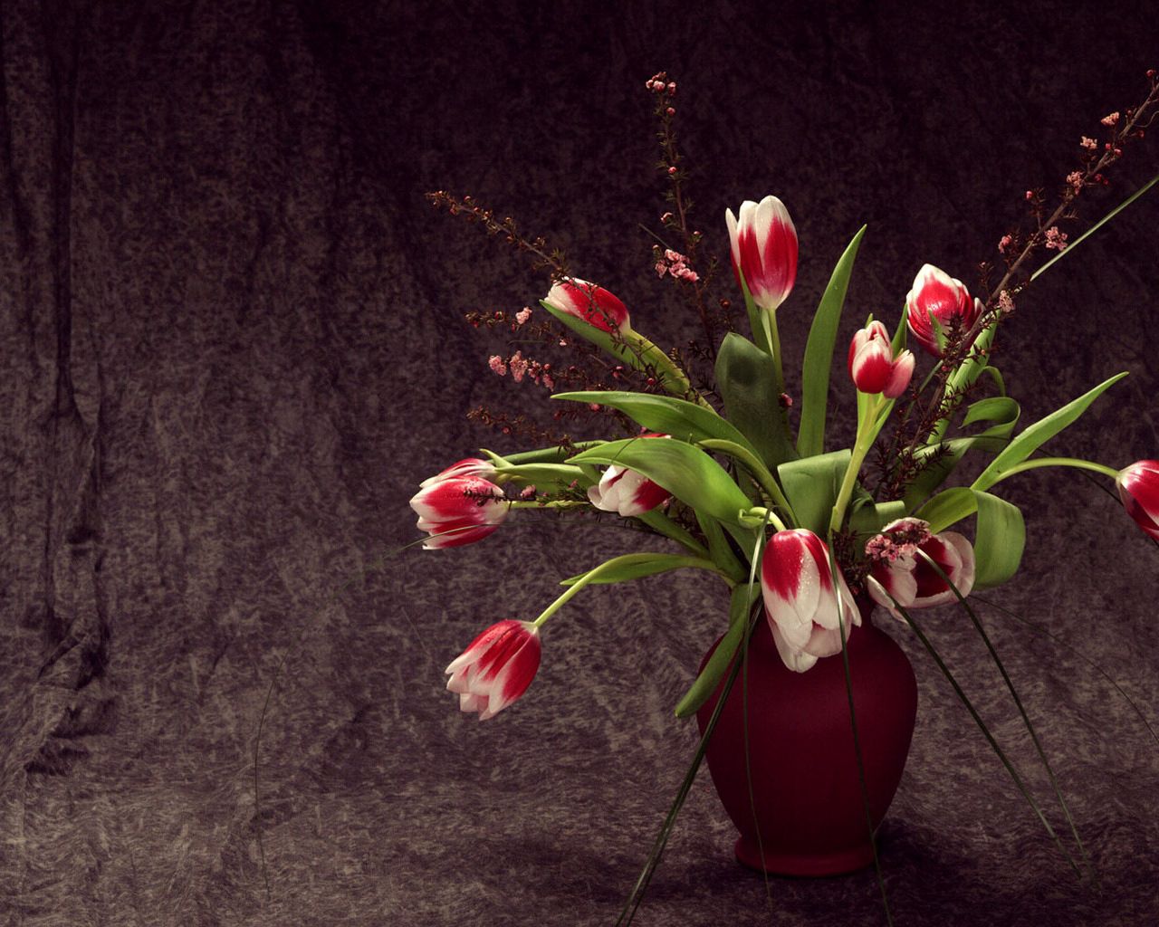 tulips, flowers, bouquet, vase, composition, variegated, mottled