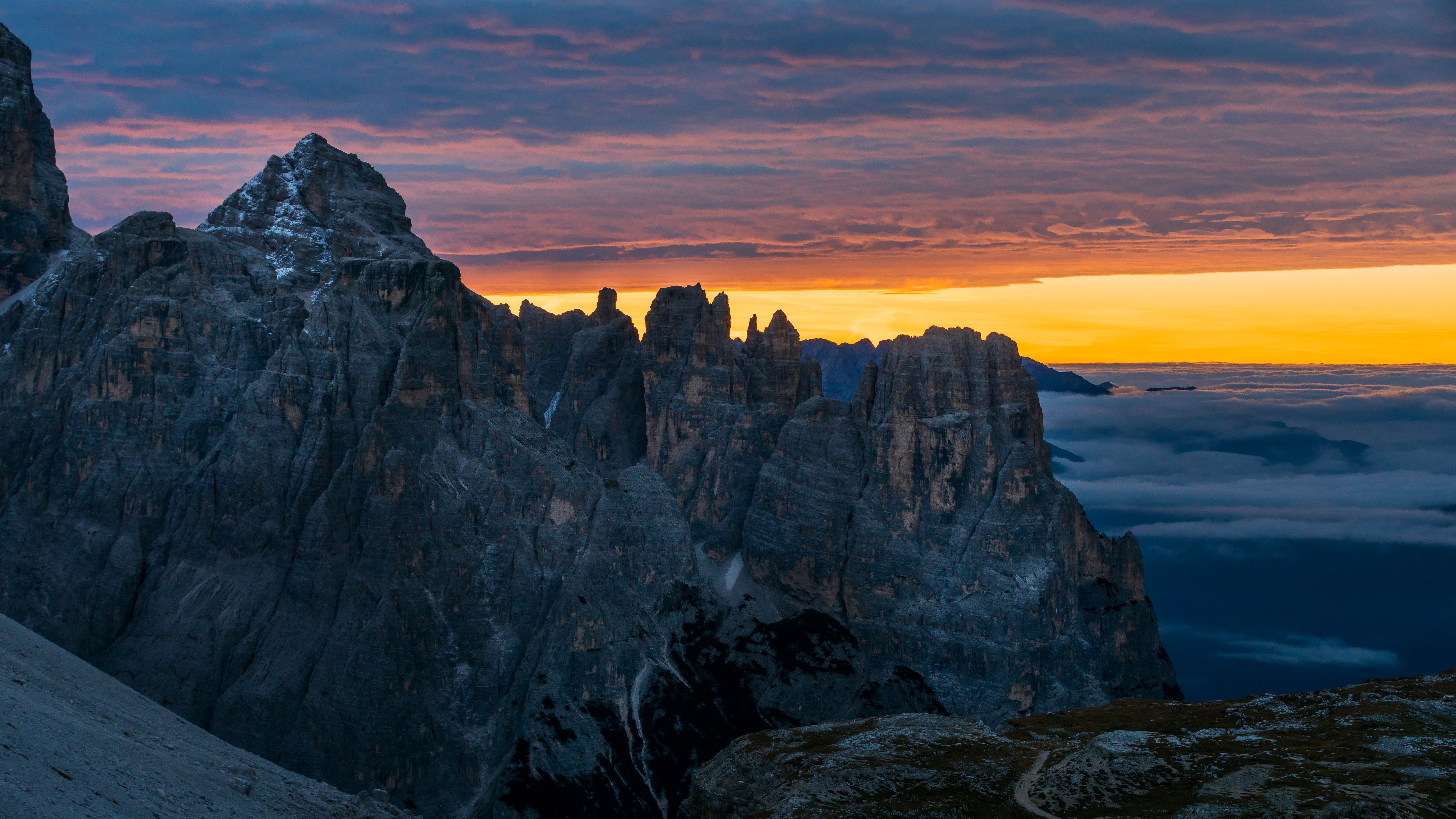 Download mobile wallpaper Mountains, Italy, Mountain, Sunrise, Earth, Dolomites for free.