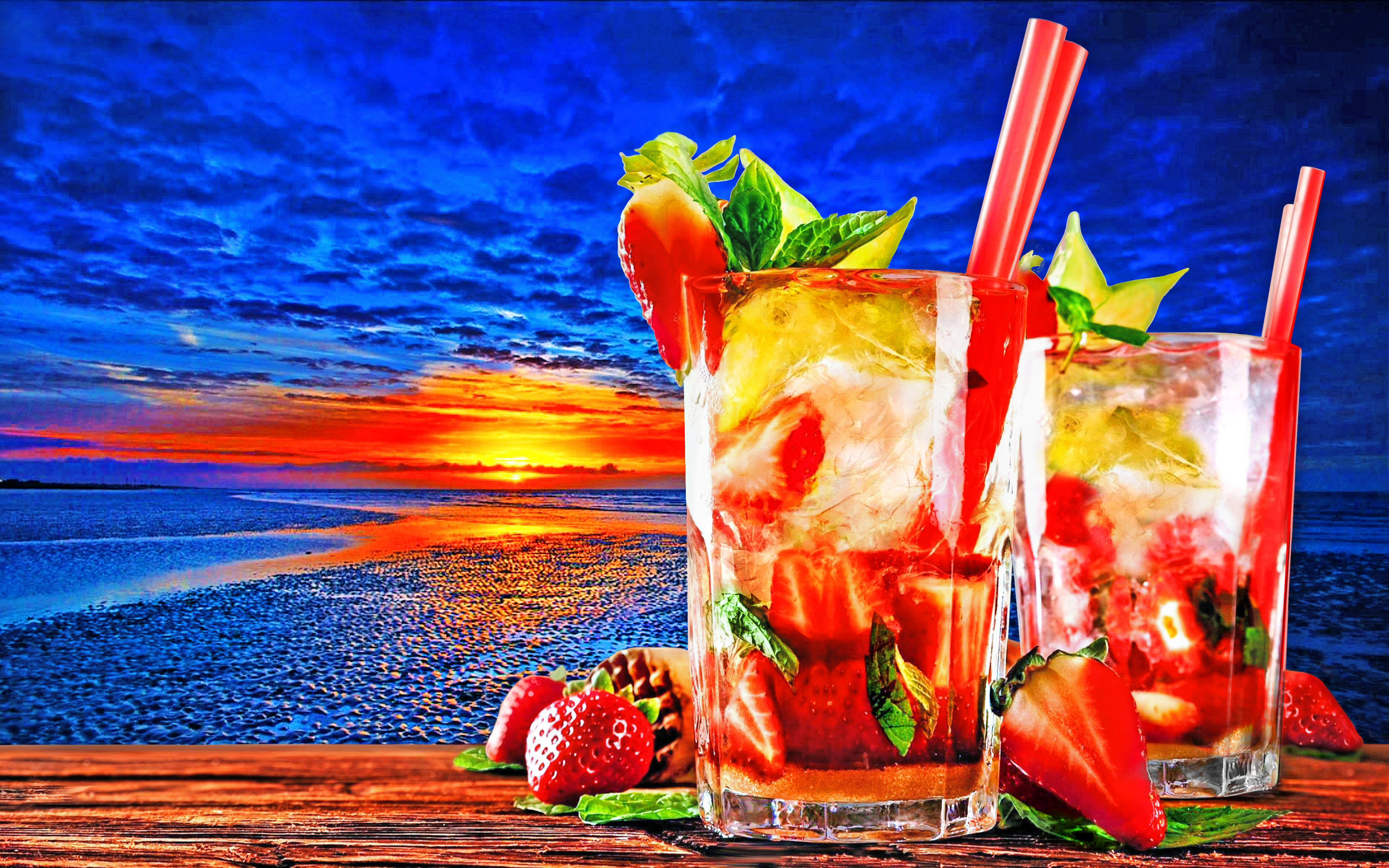 684733 télécharger l'image coloré, cocktail, tropical, verre, coucher de soleil, horizon, nourriture - fonds d'écran et économiseurs d'écran gratuits