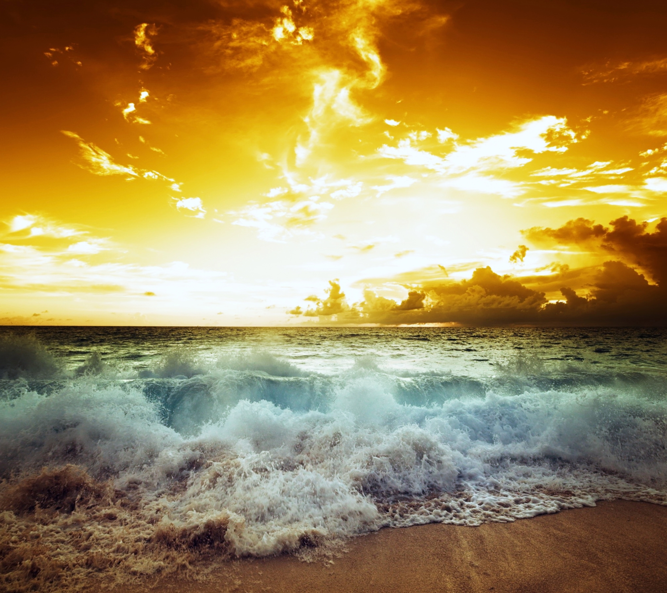 Download mobile wallpaper Landscape, Nature, Sunset, Beach, Ocean, Earth, Cloud, Wave for free.