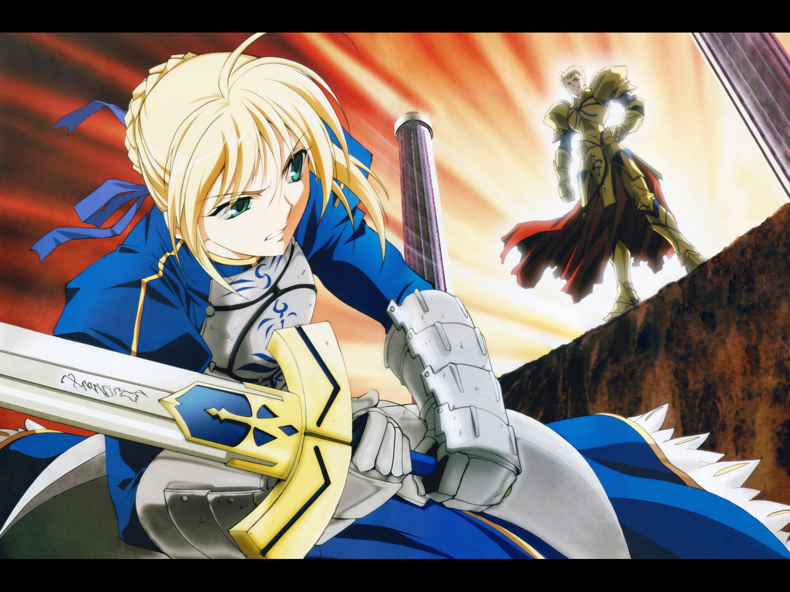 fate/zero, anime, archer (fate/zero), gilgamesh (fate series), saber (fate series), fate series High Definition image