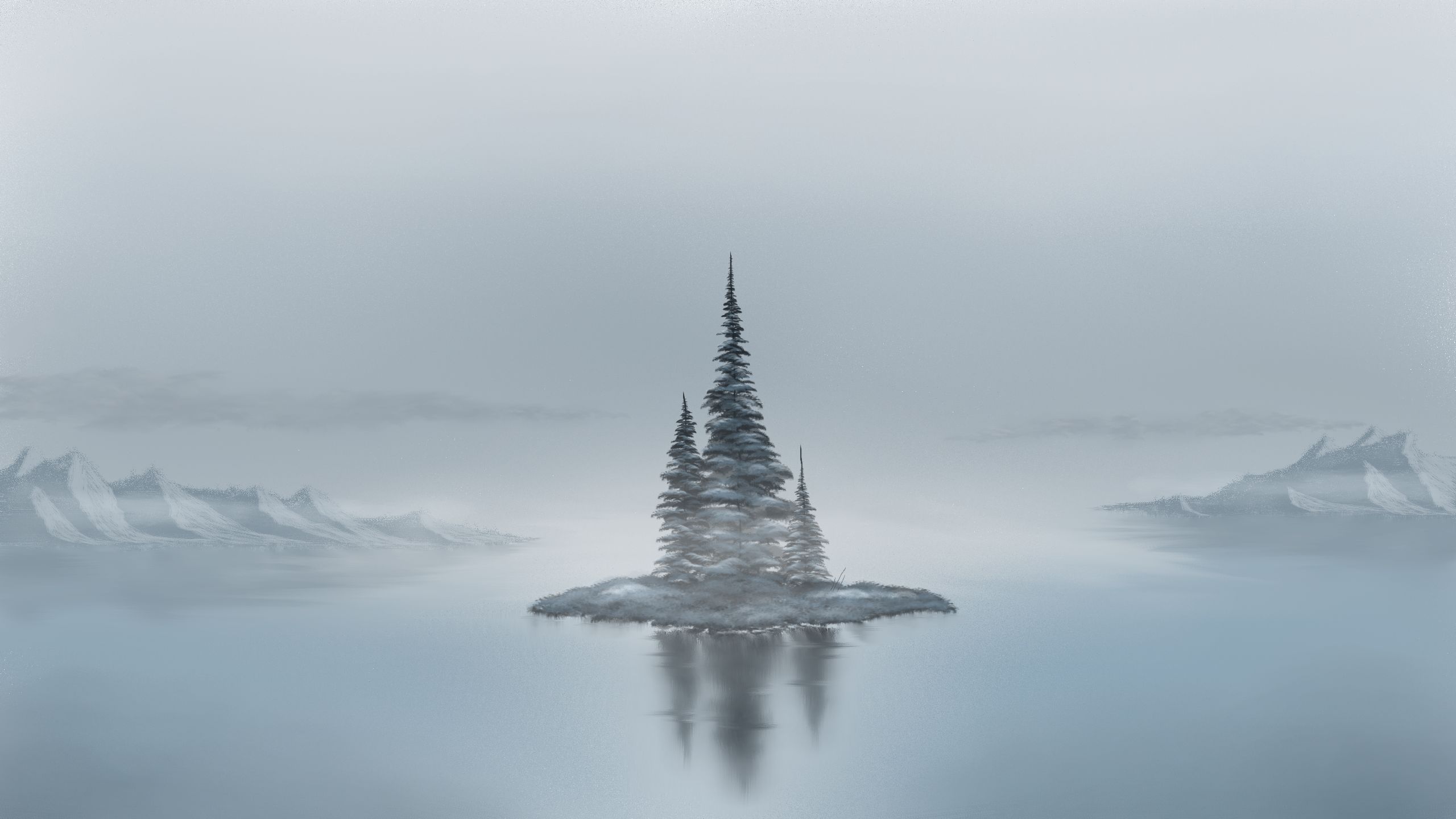 Free download wallpaper Landscape, Water, Mountain, Tree, Artistic on your PC desktop