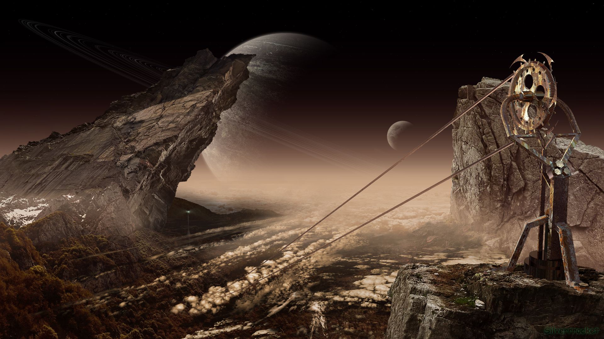 Handy-Wallpaper Landschaft, Mond, Planet, Gebirge, Science Fiction, Wolke kostenlos herunterladen.