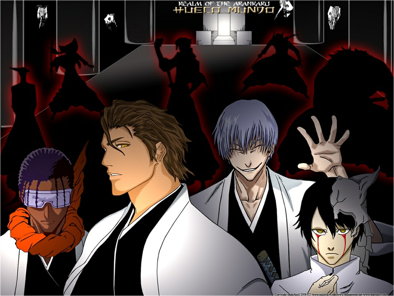 Laden Sie das Bleach, Animes, Ulquiorra Cifer, Sōsuke Aizen, Gin Ichimaru, Kaname Tosen-Bild kostenlos auf Ihren PC-Desktop herunter