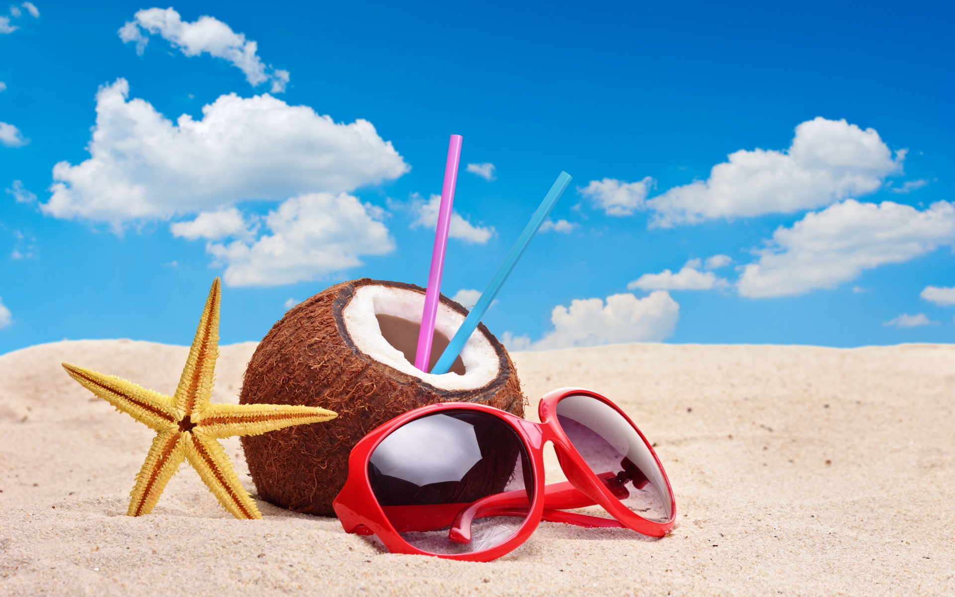 239826 télécharger le fond d'écran noix de coco, photographie, vacances, etoile de mer, été, des lunettes de soleil - économiseurs d'écran et images gratuitement