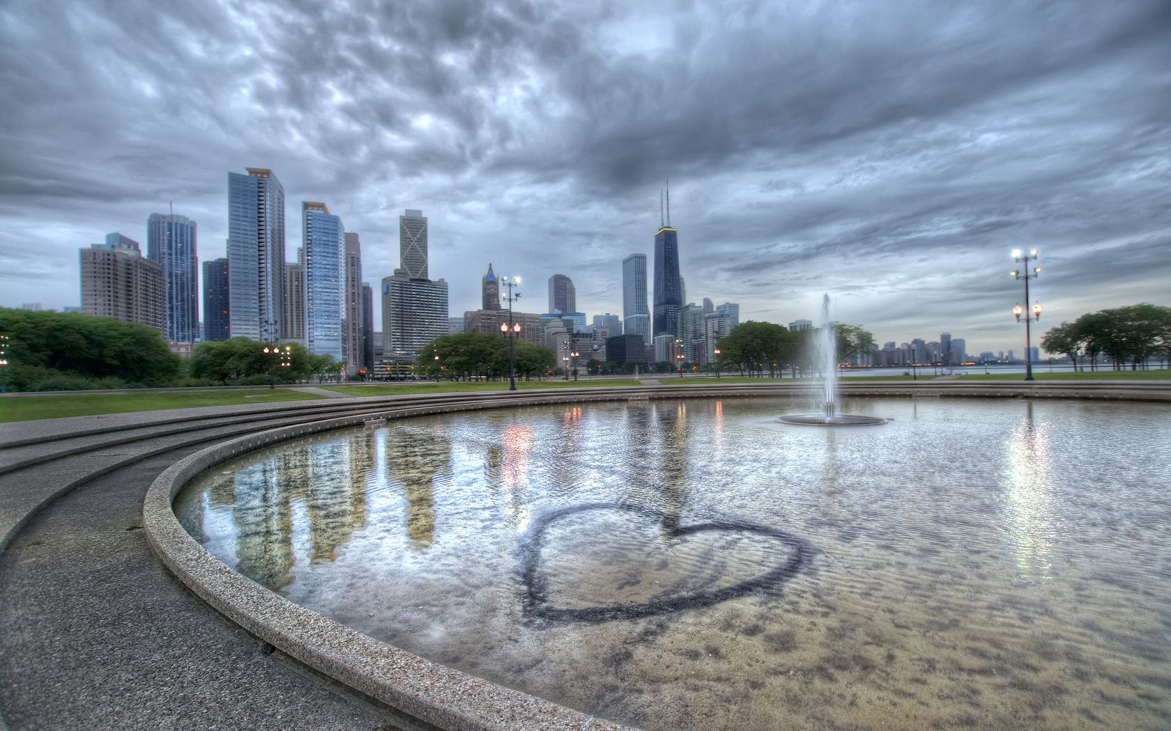 chicago, cities, fountain, building, hdr, illinois HD wallpaper