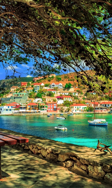 Download mobile wallpaper Coast, Village, Greece, Man Made for free.
