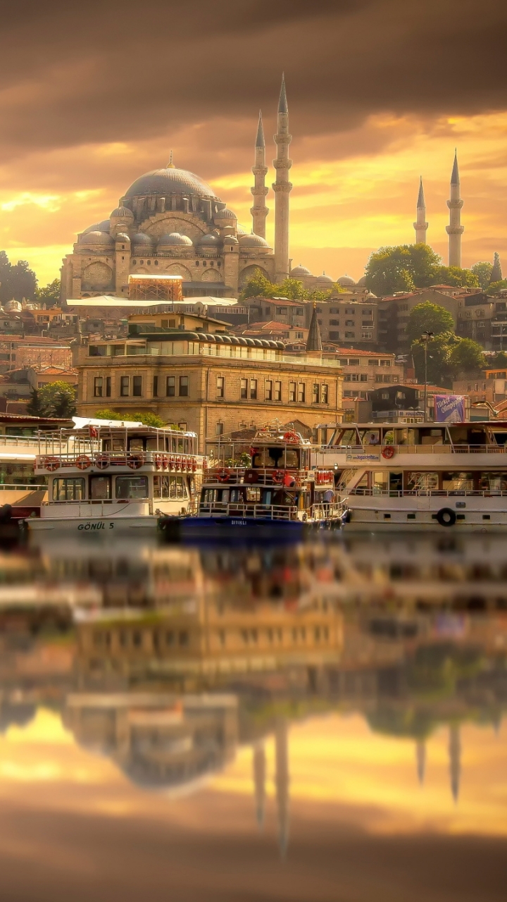 無料モバイル壁紙都市, 街, 反射, 七面鳥, 空, モスク, イスタンブール, マンメイド, クラウドをダウンロードします。