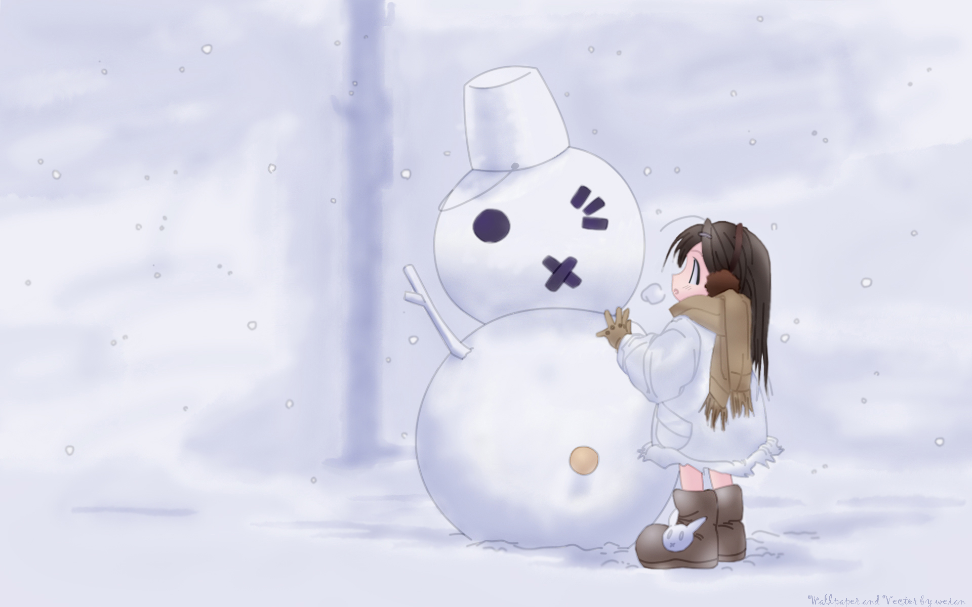 Скачать картинку Аниме, Зима, Снеговик в телефон бесплатно.