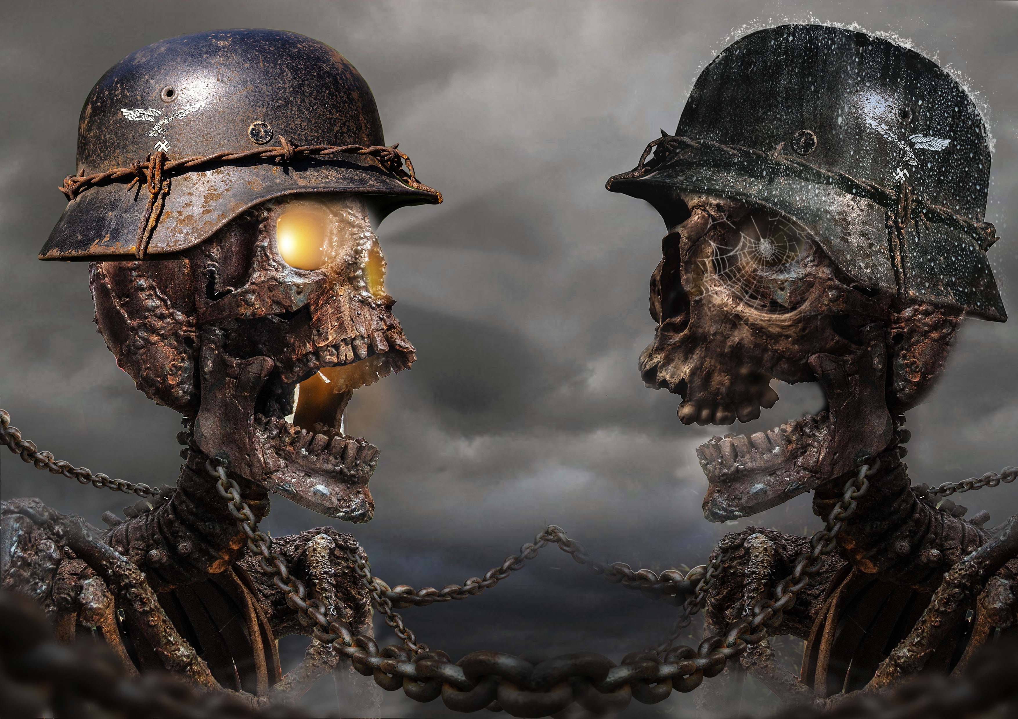 Download mobile wallpaper Dark, Helmet, Creepy, Skull, Skeleton, Stahlhelm for free.