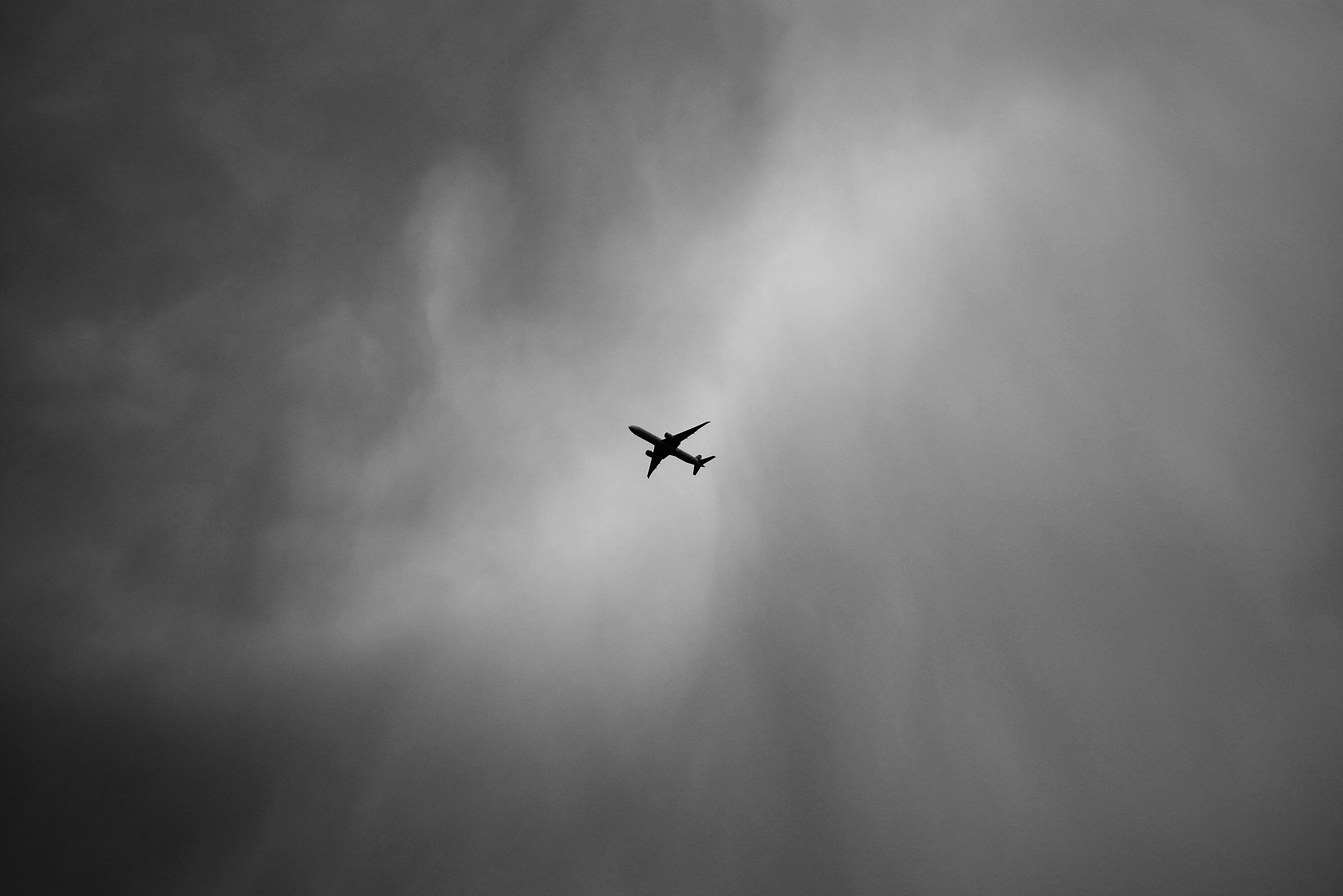 plane, minimalism, chb, sky, flight, bw, airplane