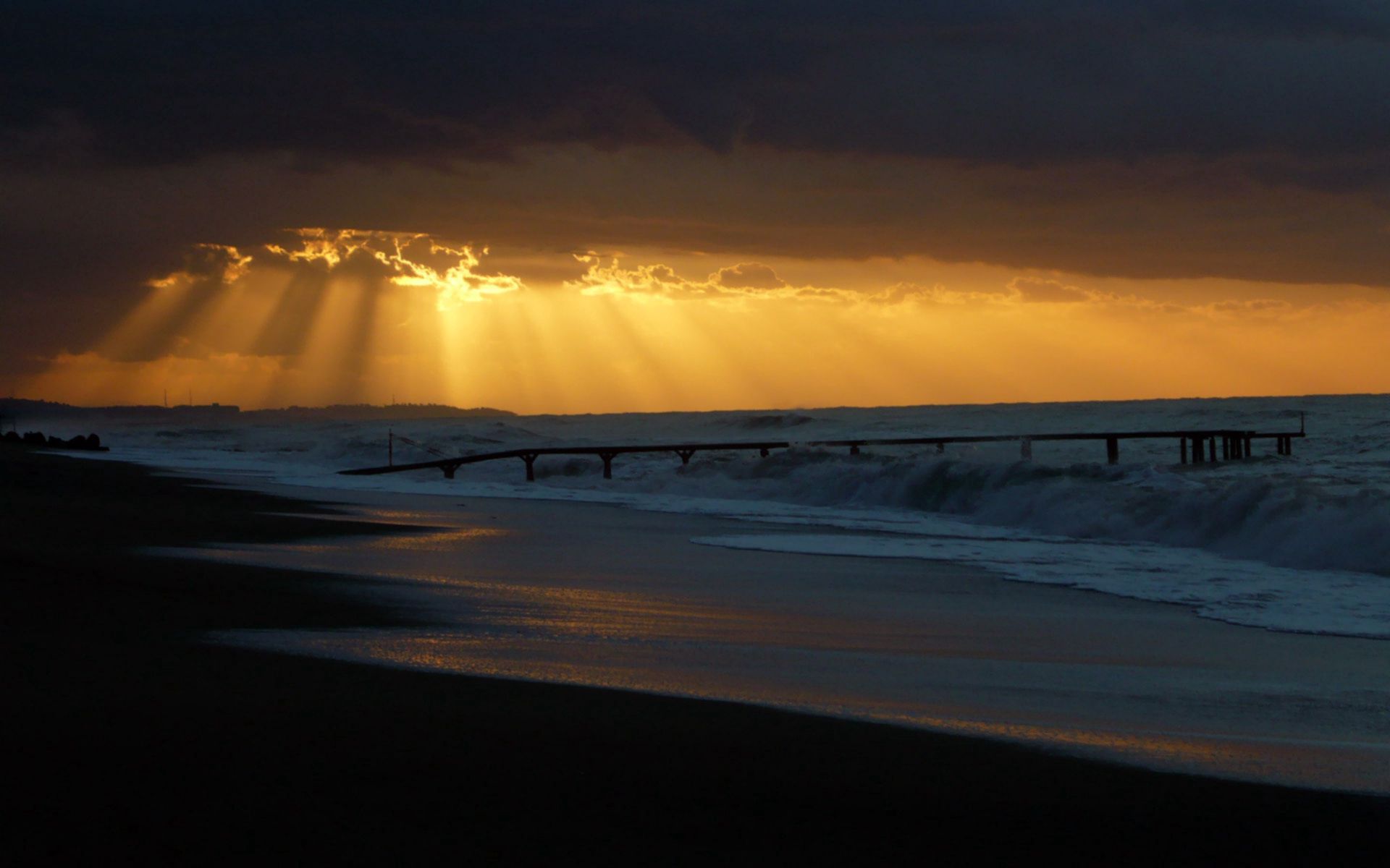 Free download wallpaper Nature, Sea, Shine, Light, Pier, Beams, Rays, Waves on your PC desktop