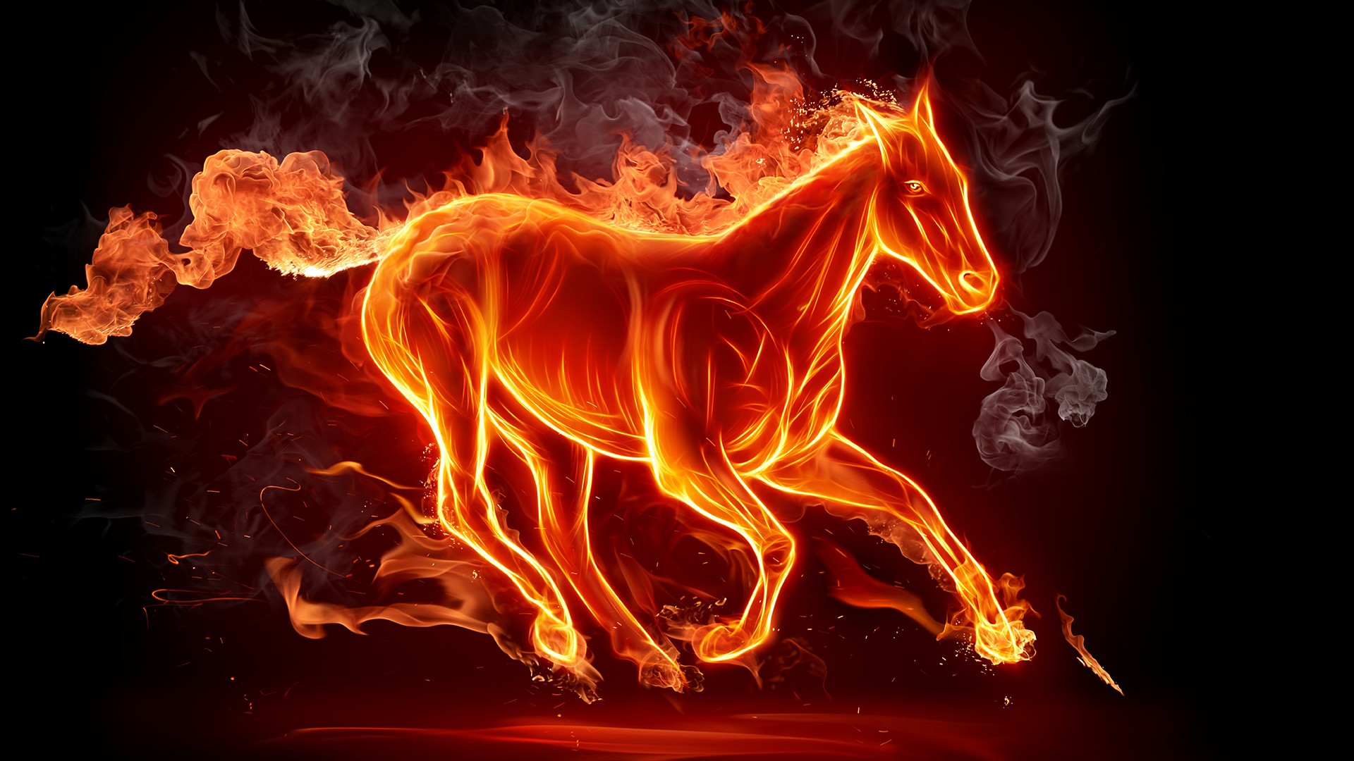 Download mobile wallpaper Elemental, Fantasy Animals, Horse, Smoke, Fantasy, Fire for free.