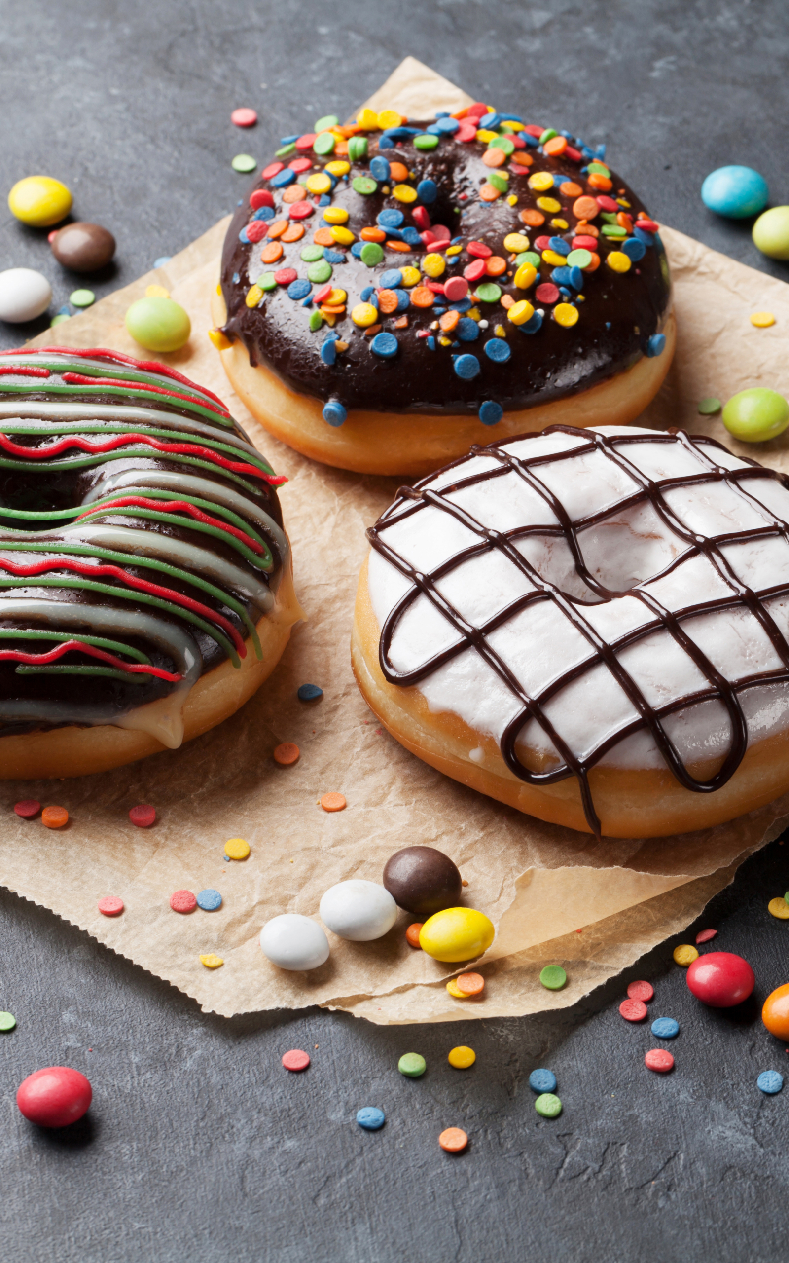 Download mobile wallpaper Food, Still Life, Colorful, Sweets, Doughnut, Candy for free.