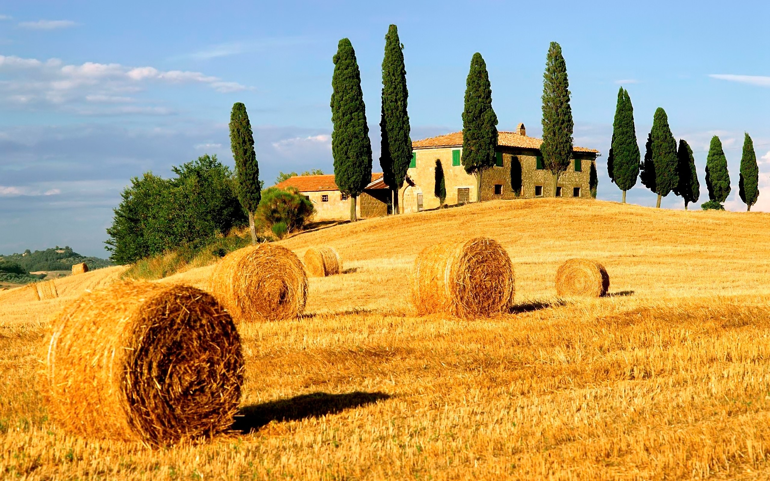 tuscany, man made, house, field, haystack, italy, landscape, tree