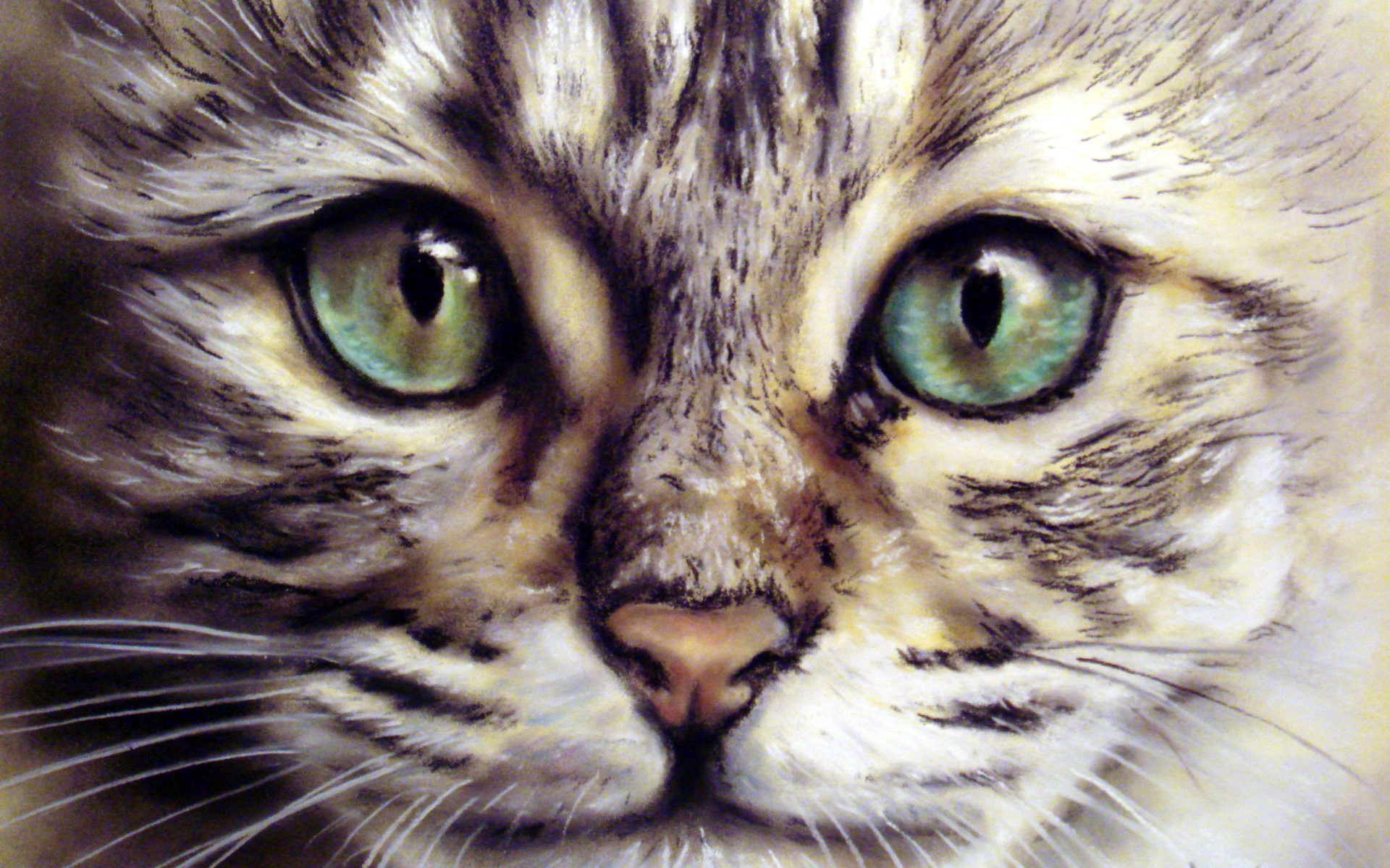 無料モバイル壁紙ネコ, 子猫, ペインティング, 芸術的, 可愛い, 顔をダウンロードします。