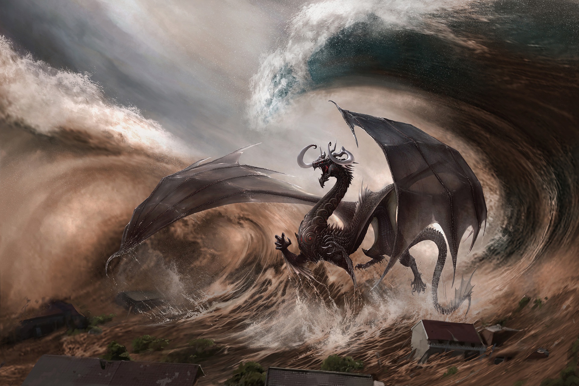 Download mobile wallpaper Fantasy, Dragon, Wave for free.