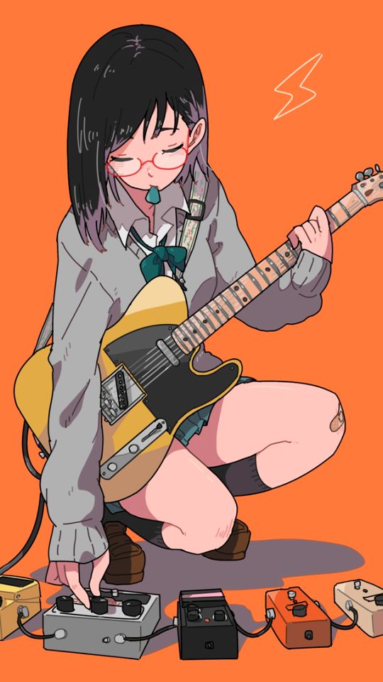 Handy-Wallpaper Mädchen, Brille, Gitarrist, Schülerin, Animes kostenlos herunterladen.