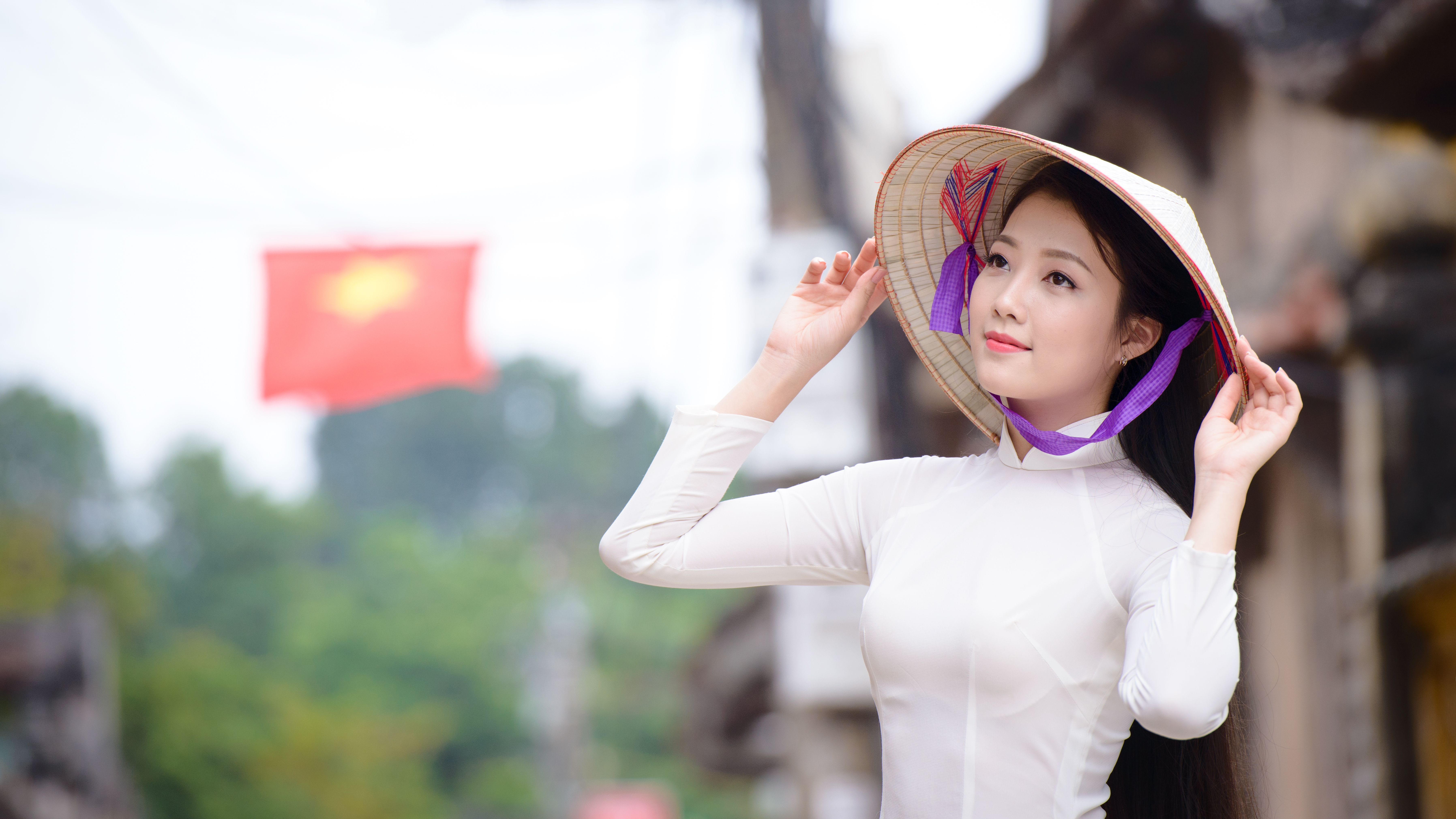 women, asian, ao dai, asian conical hat, vietnamese