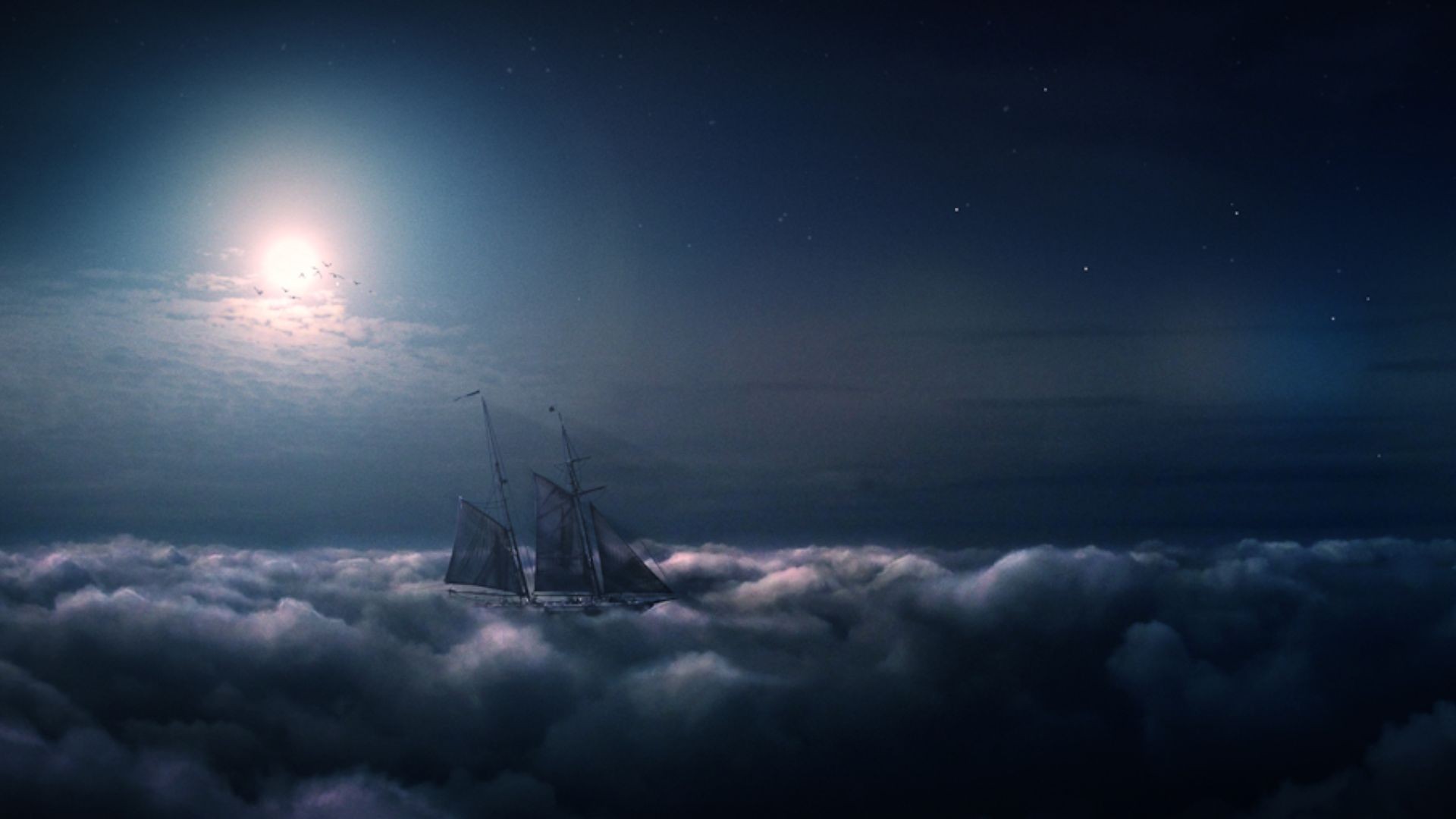 Download mobile wallpaper Boat, Fantasy, Moon, Cloud, Ship for free.