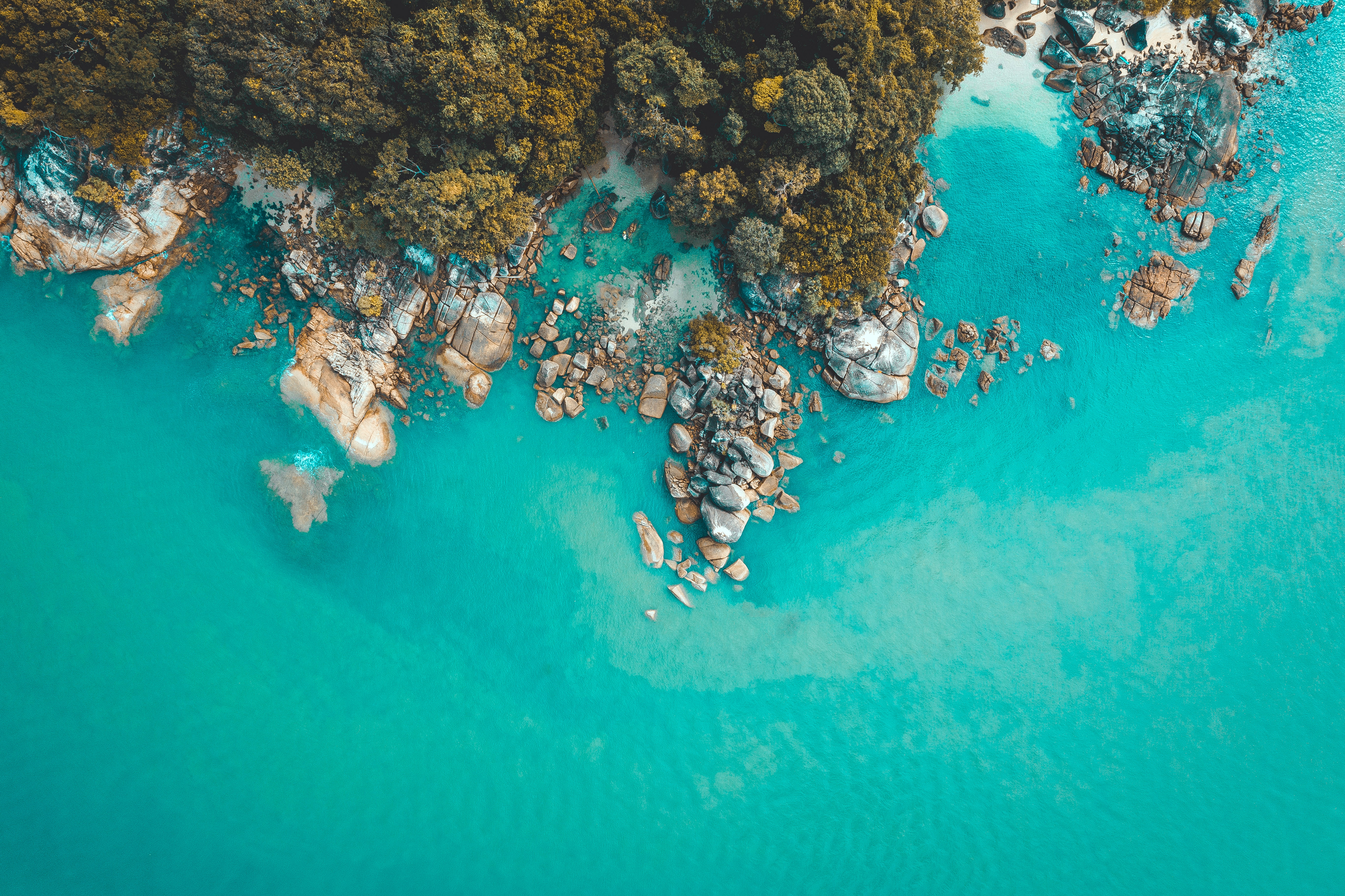 sea, view from above, nature, water, rocks, coast Full HD