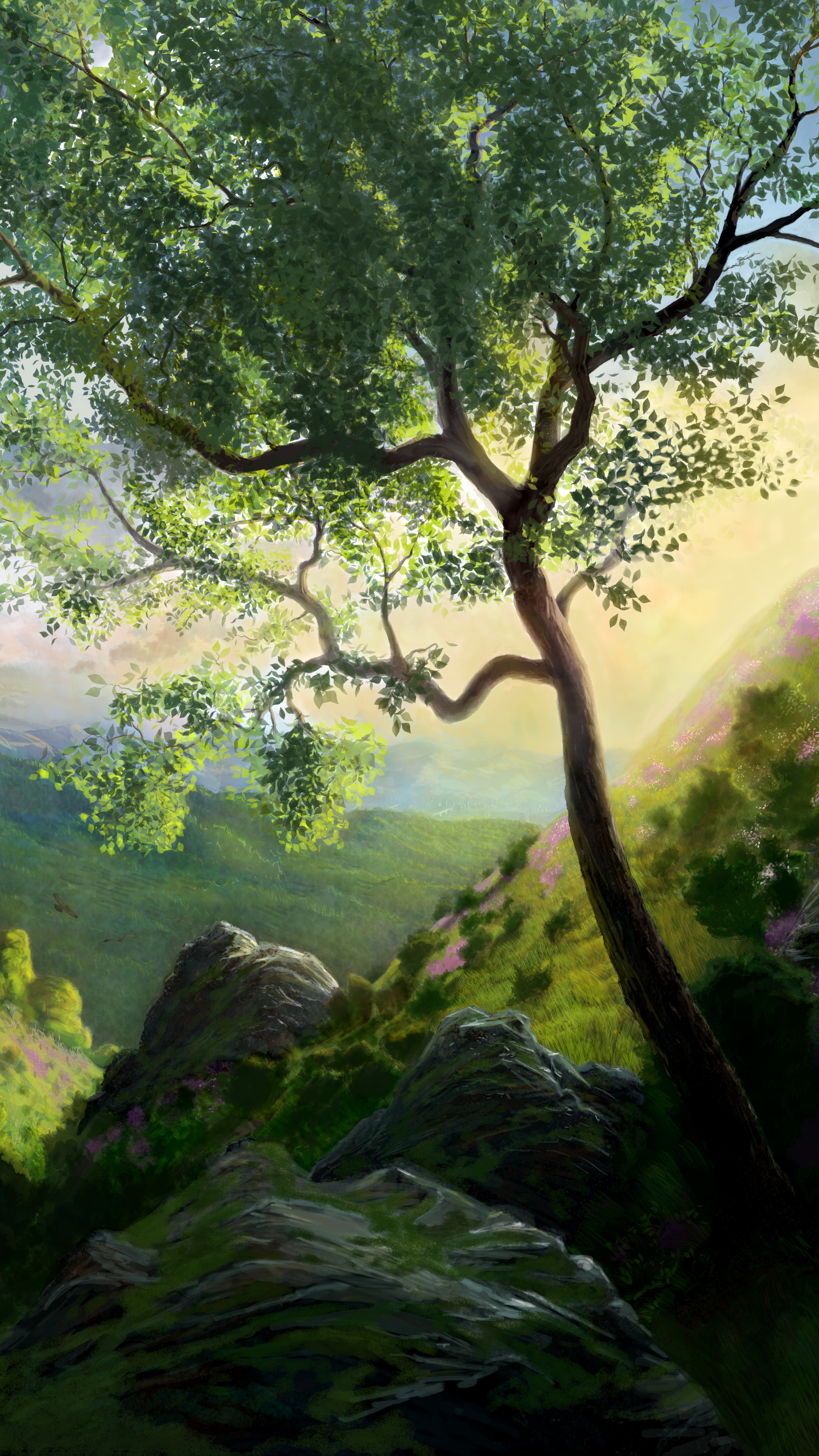 Download mobile wallpaper Landscape, Tree, Painting, Artistic for free.