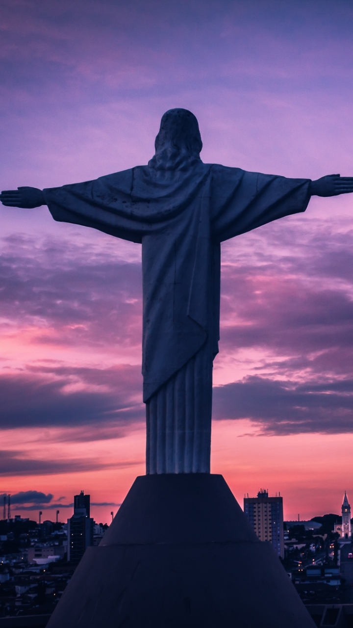 christ the redeemer, jesus, religious, statue, sunrise, brazil, rio de janeiro