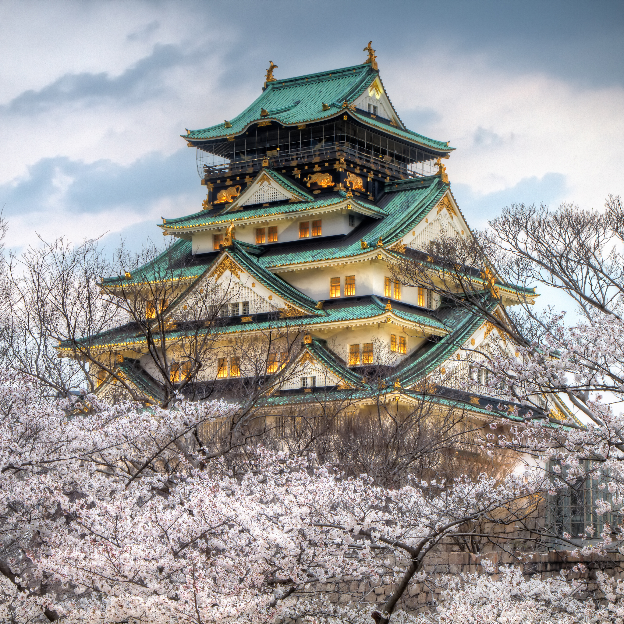 Скачать картинку Архитектура, Замки, Сакура, Япония, Весна, Осака, Сделано Человеком, Осакский Замок в телефон бесплатно.