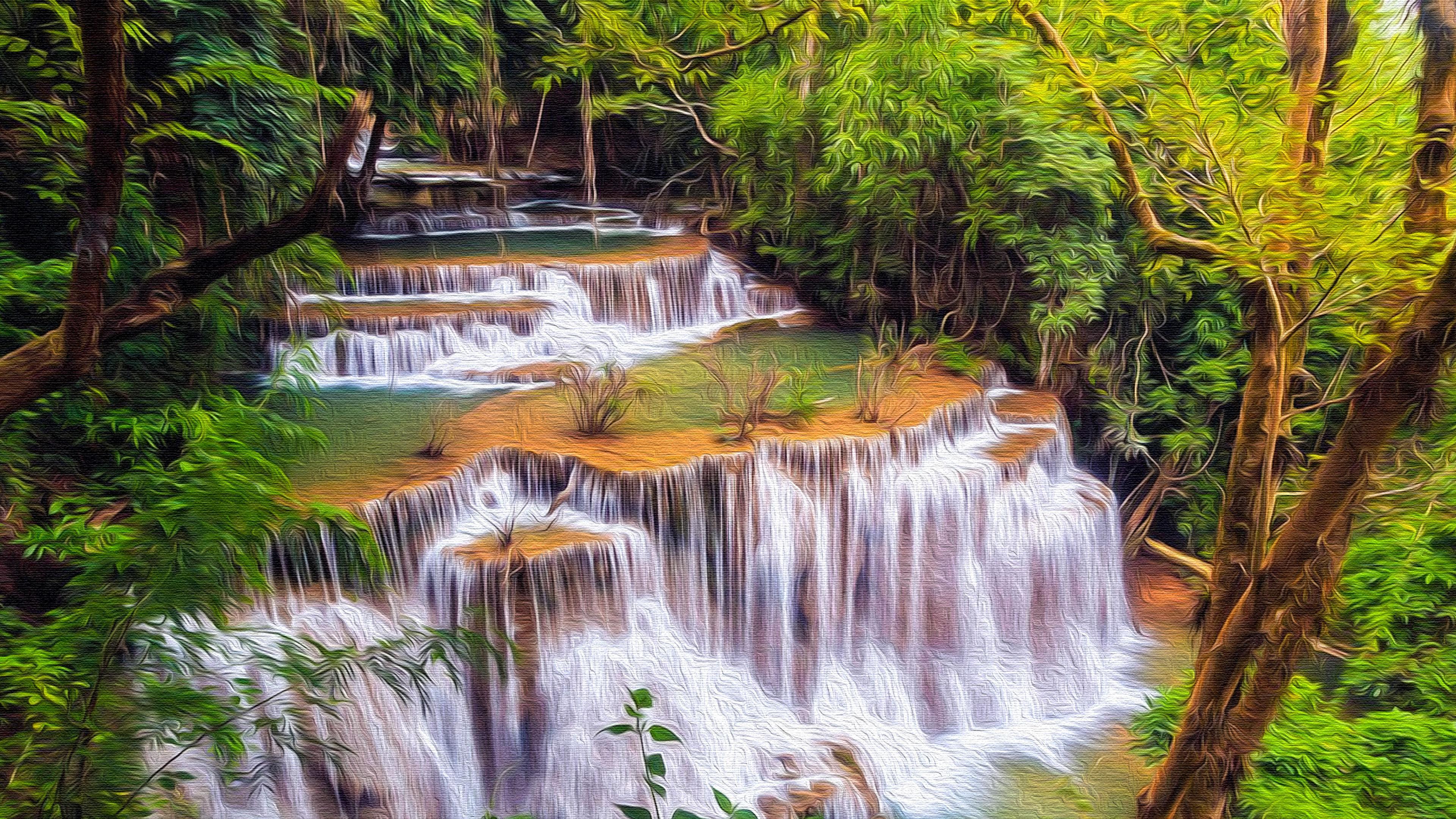 Download mobile wallpaper Waterfall, Artistic, Oil Painting for free.