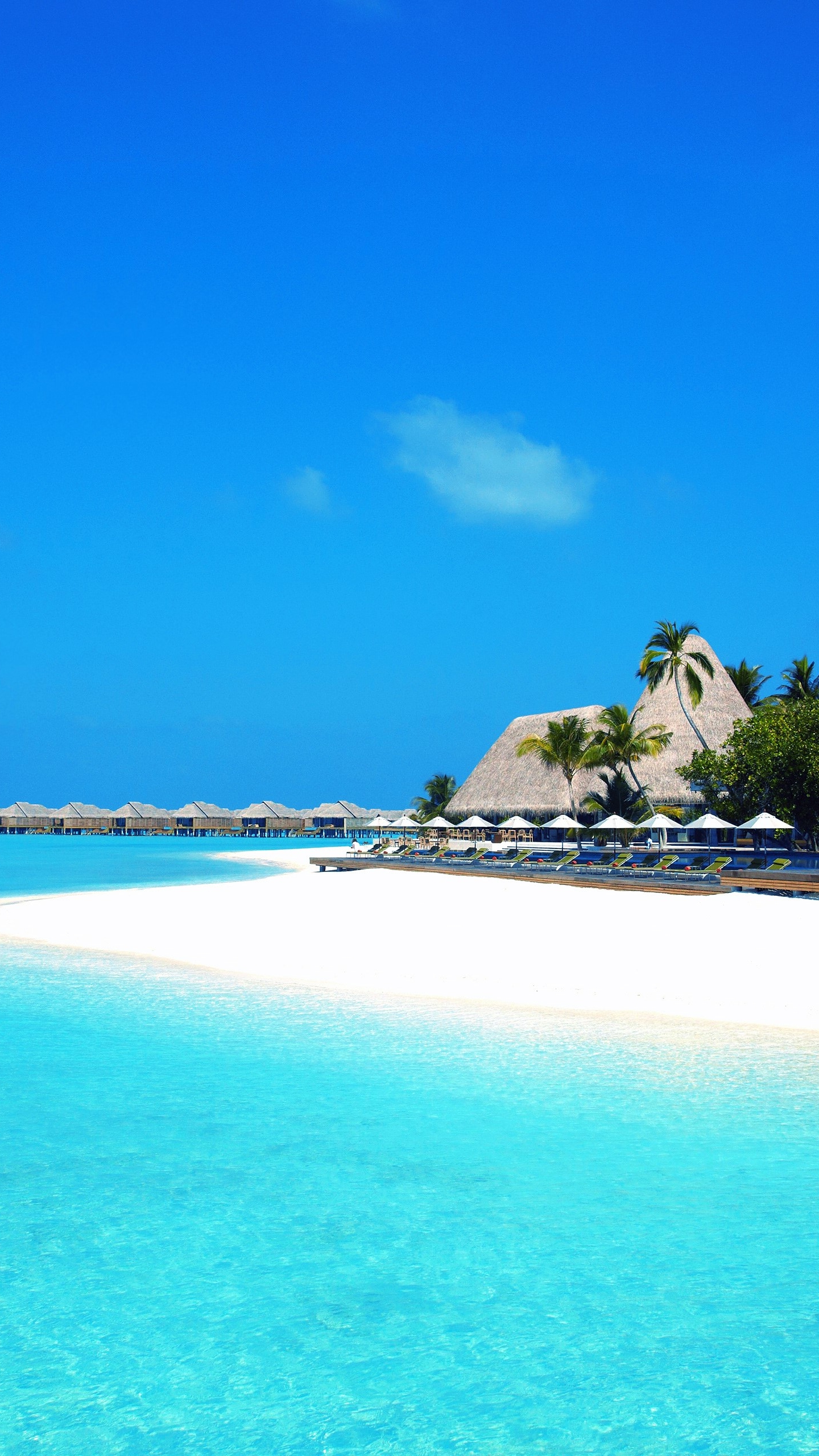 Download mobile wallpaper Horizon, Tropical, Hut, Resort, Maldives, Man Made for free.