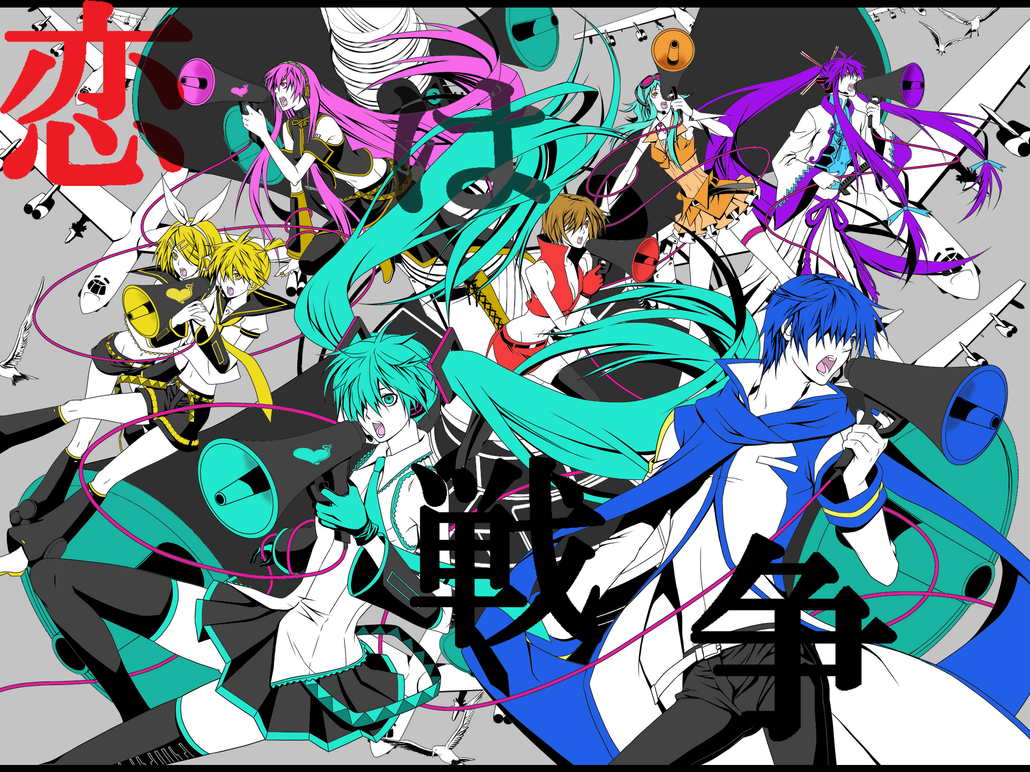Descarga gratis la imagen Vocaloid, Luka Megurine, Animado, Hatsune Miku, El Amor Es Guerra (Vocaloid), Rin Kagamine, Gumi (Vocaloid), Kaito (Vocaloid), Len Kagamine, Meiko (Vocaloid), Kamui Gakupo en el escritorio de tu PC