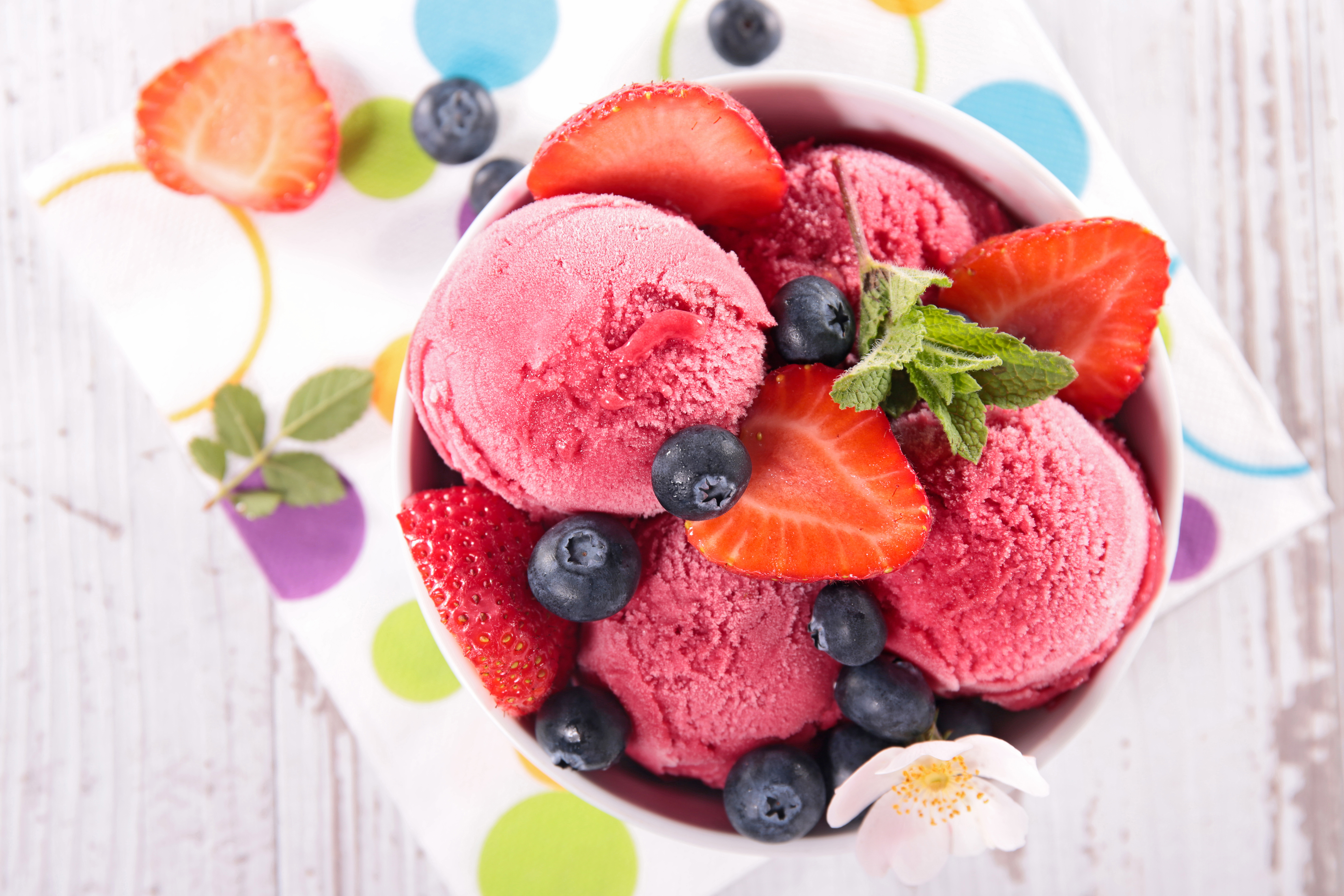 Download mobile wallpaper Food, Strawberry, Blueberry, Ice Cream, Sweets for free.