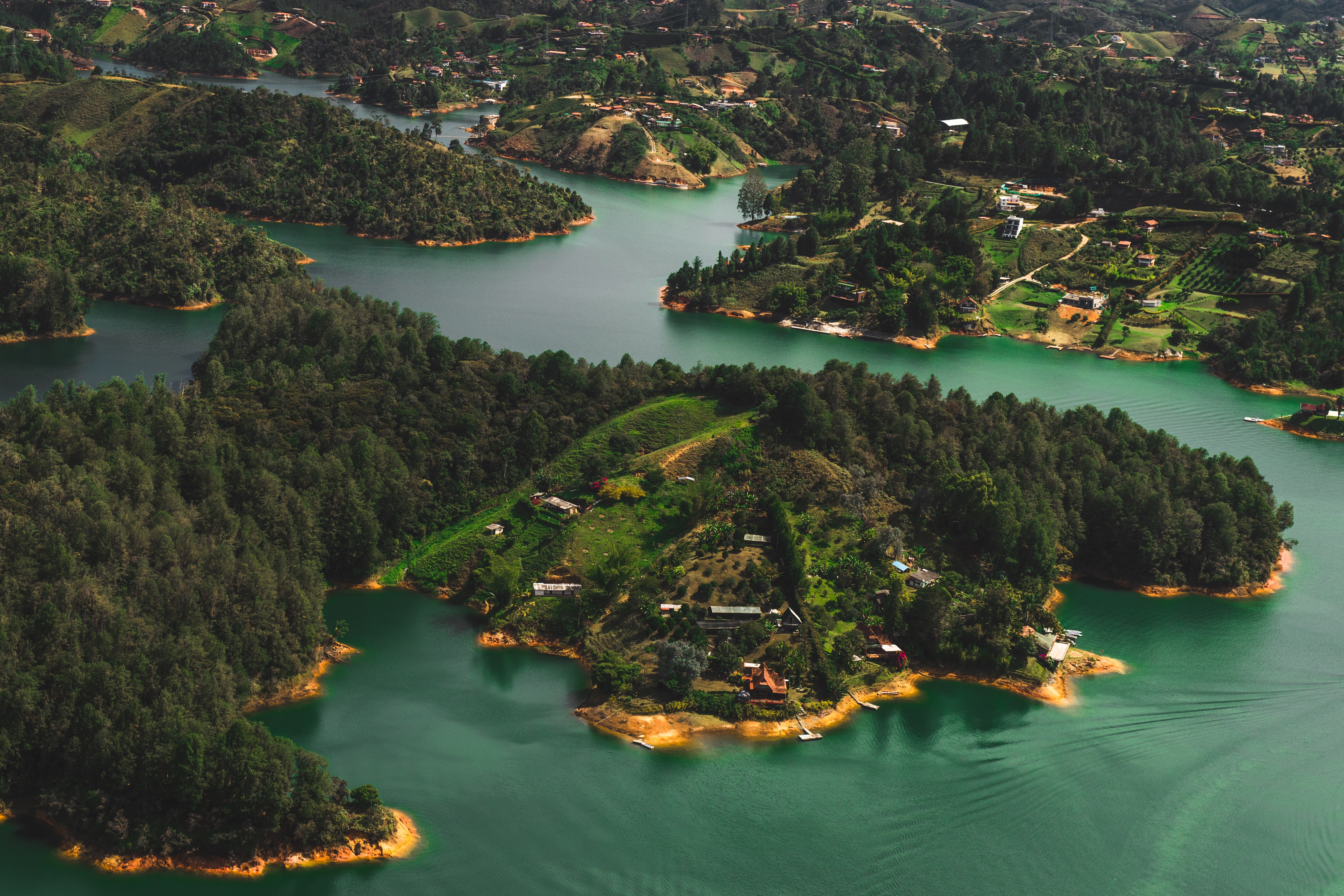 coast, water, view from above, building, nature, forest, islands download HD wallpaper