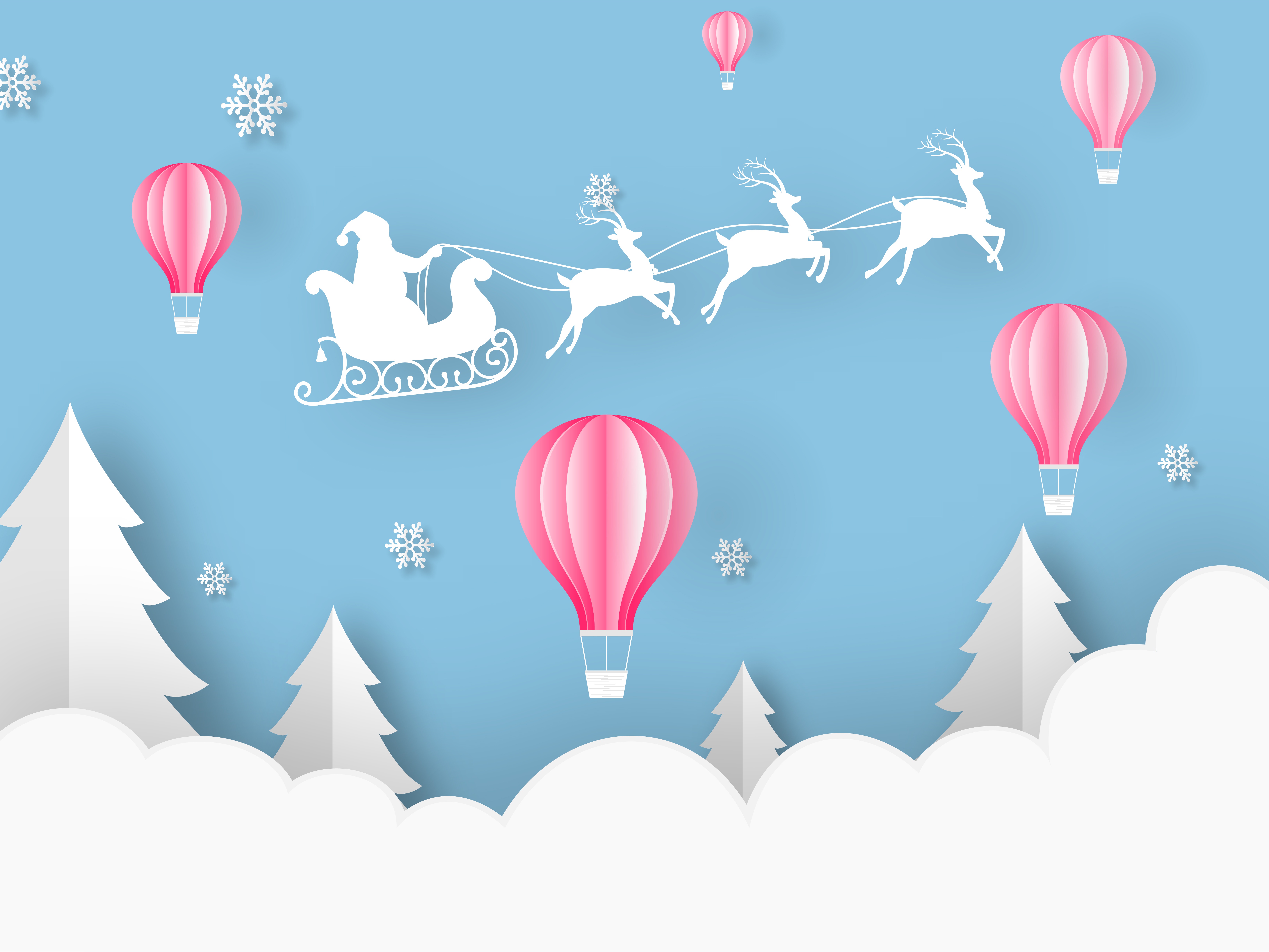 Download mobile wallpaper Christmas, Holiday, Sleigh, Santa, Hot Air Balloon, Reindeer for free.