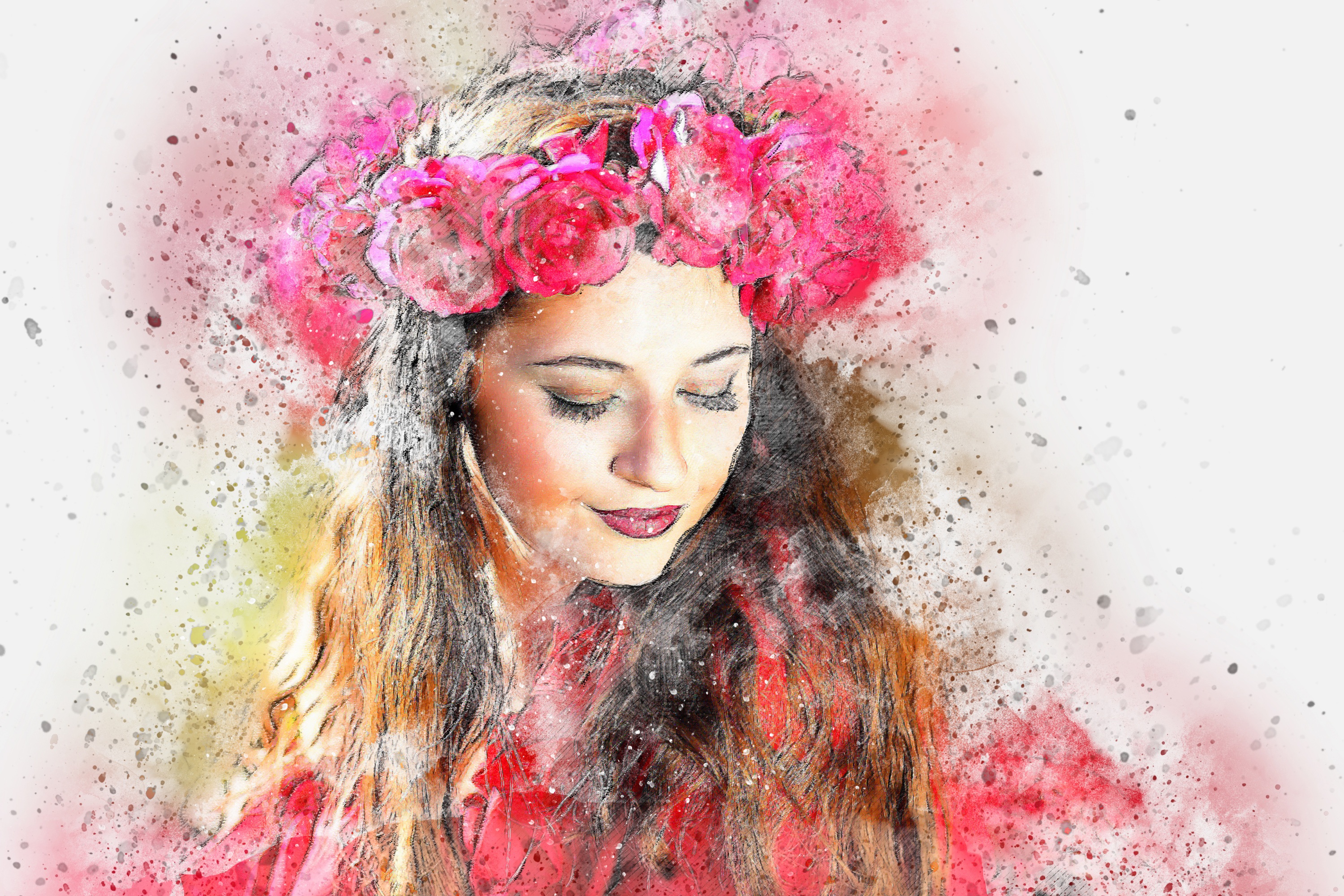 Free download wallpaper Flower, Drawing, Portrait, Artistic, Face, Wreath on your PC desktop