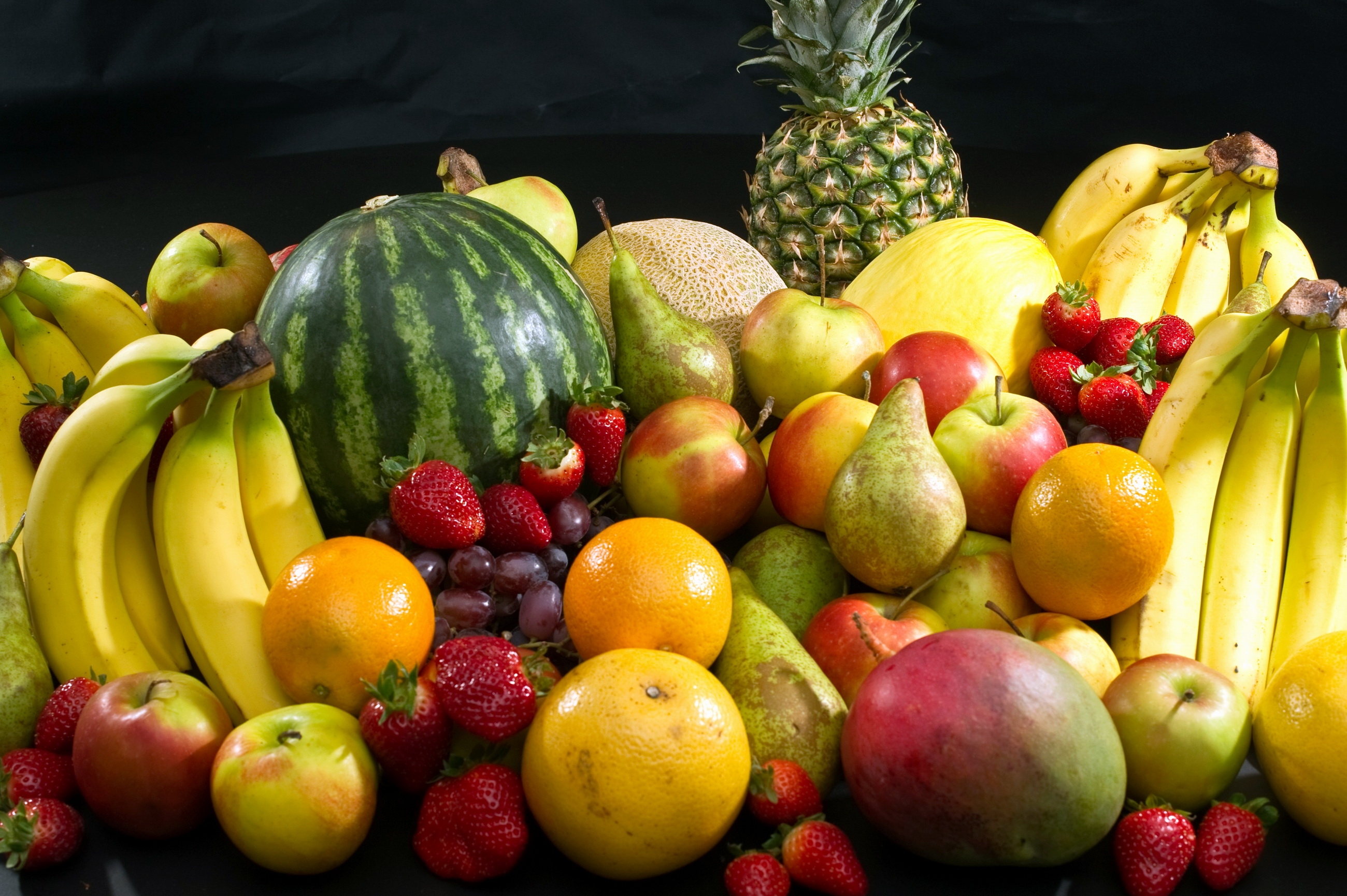 fruits, food, apples, watermelon, pineapple