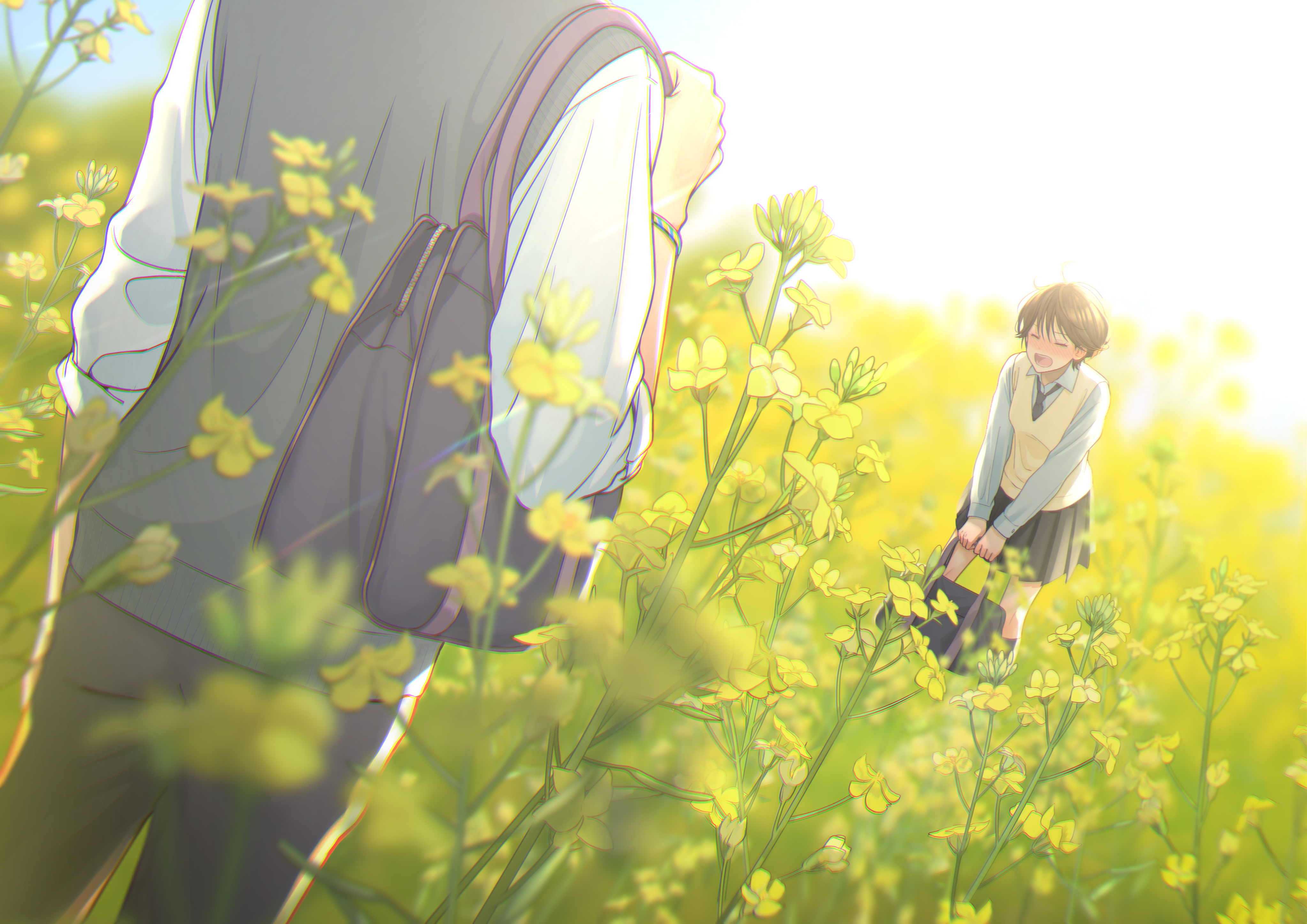 Free download wallpaper Anime, Girl, Yellow Flower on your PC desktop