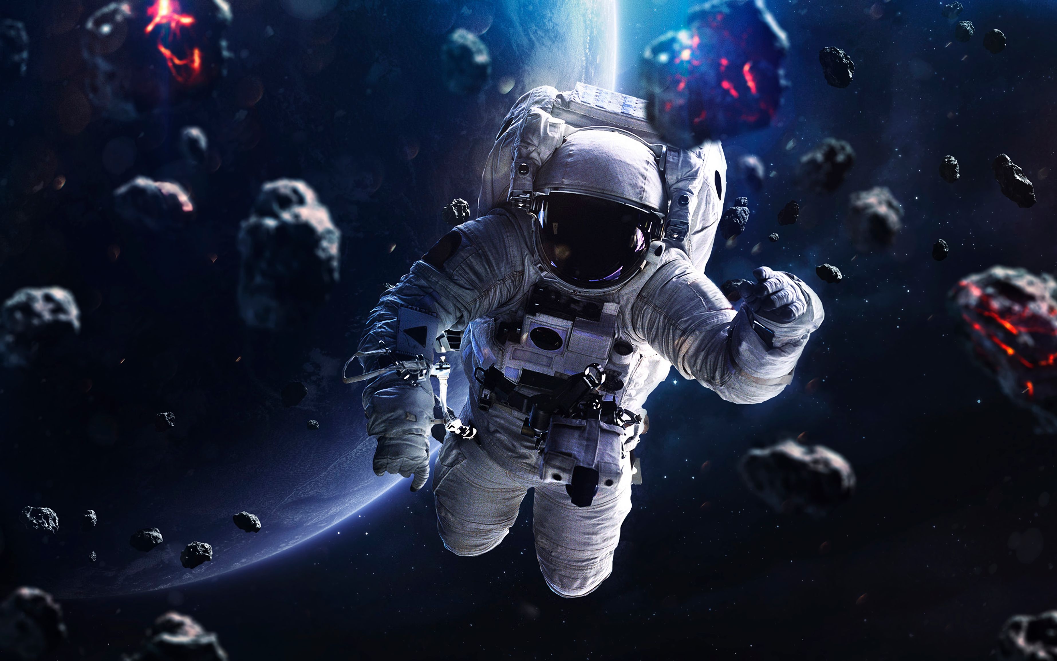136829 descargar fondo de pantalla universo, traje espacial, meteoritos, cosmonauta: protectores de pantalla e imágenes gratis