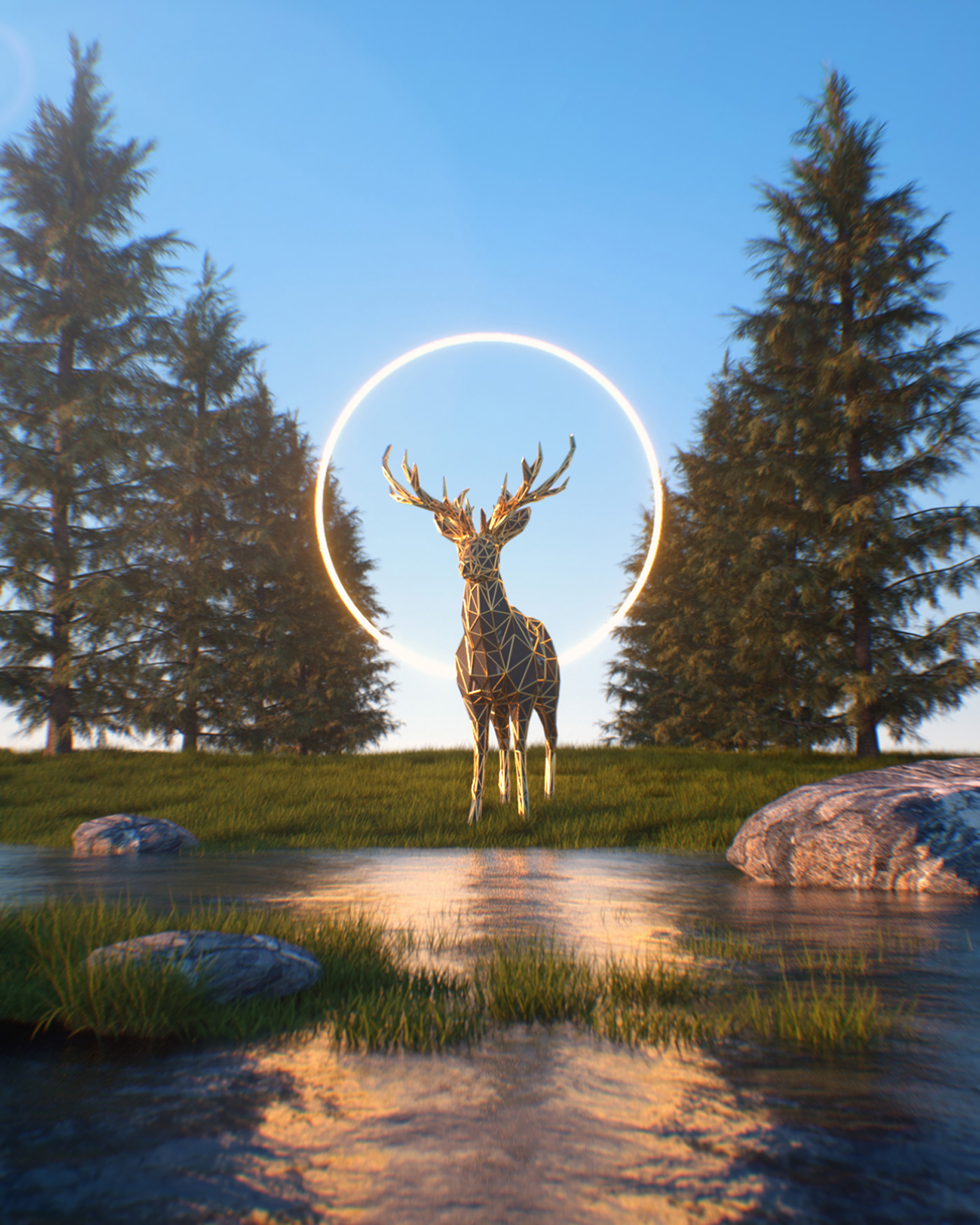 3d, deer, nature, ring, figure mobile wallpaper