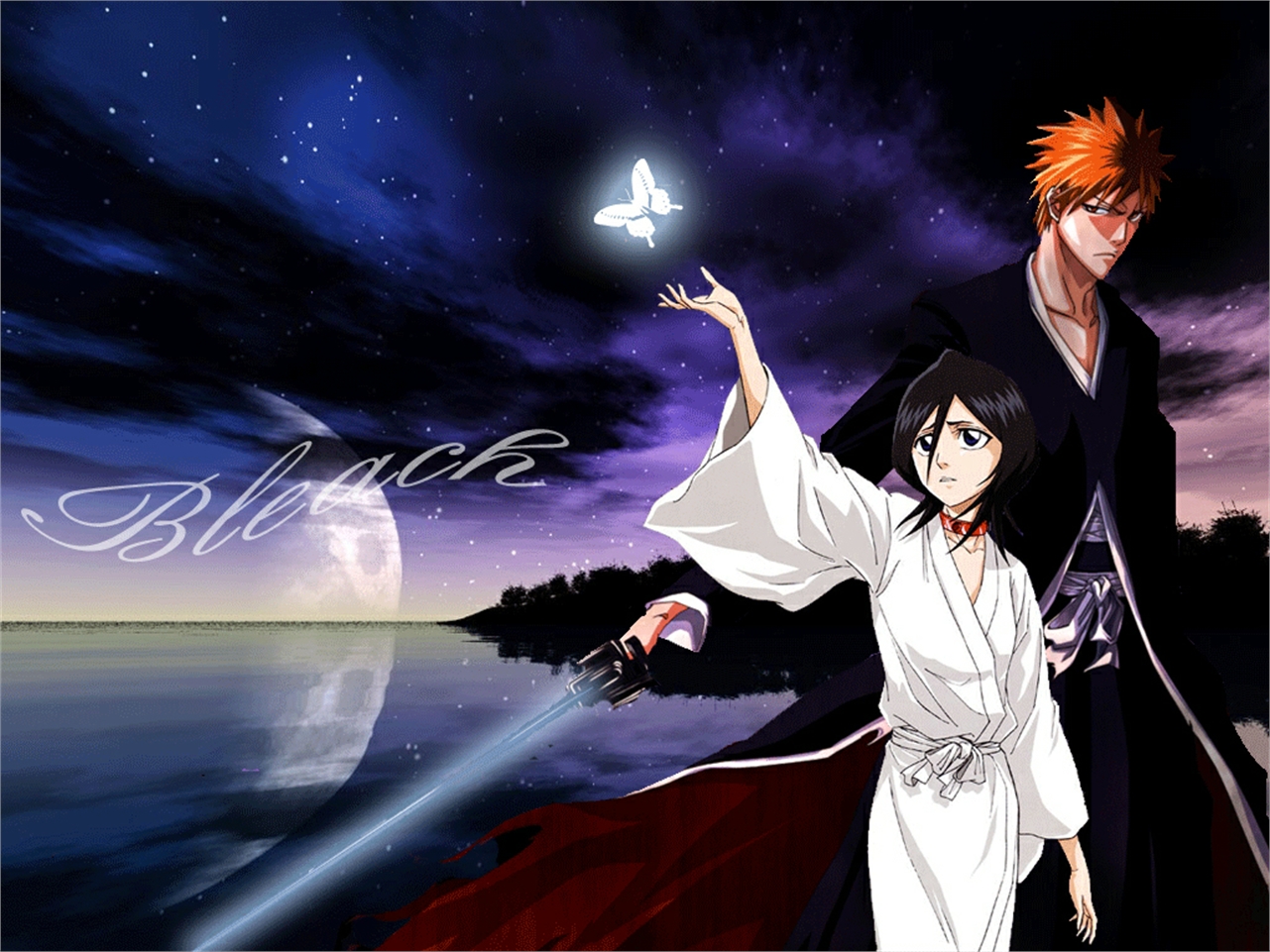 Handy-Wallpaper Bleach, Rukia Kuchiki, Animes, Ichigo Kurosaki kostenlos herunterladen.