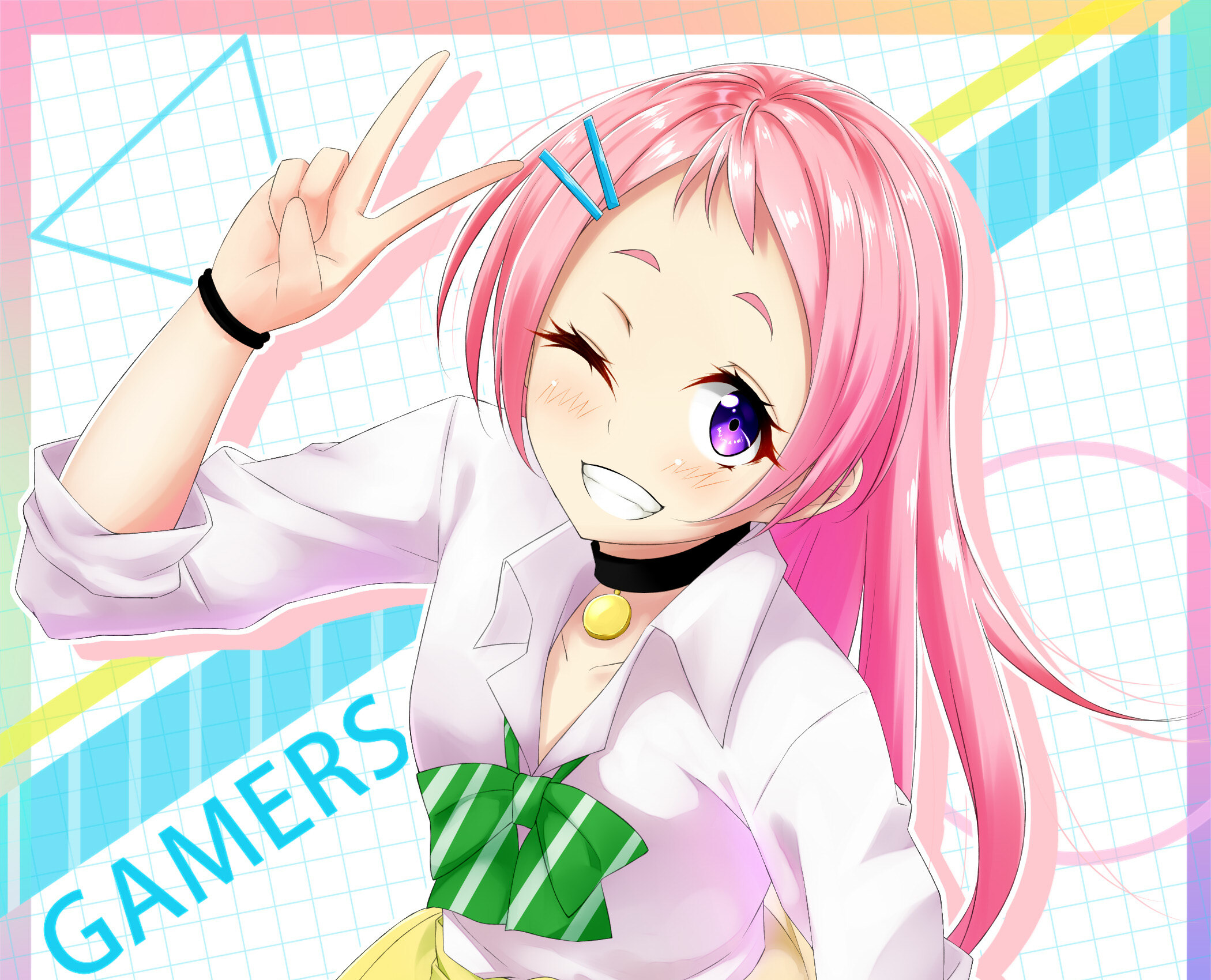 anime, gamers!, aguri (gamers!), pink hair, purple eyes